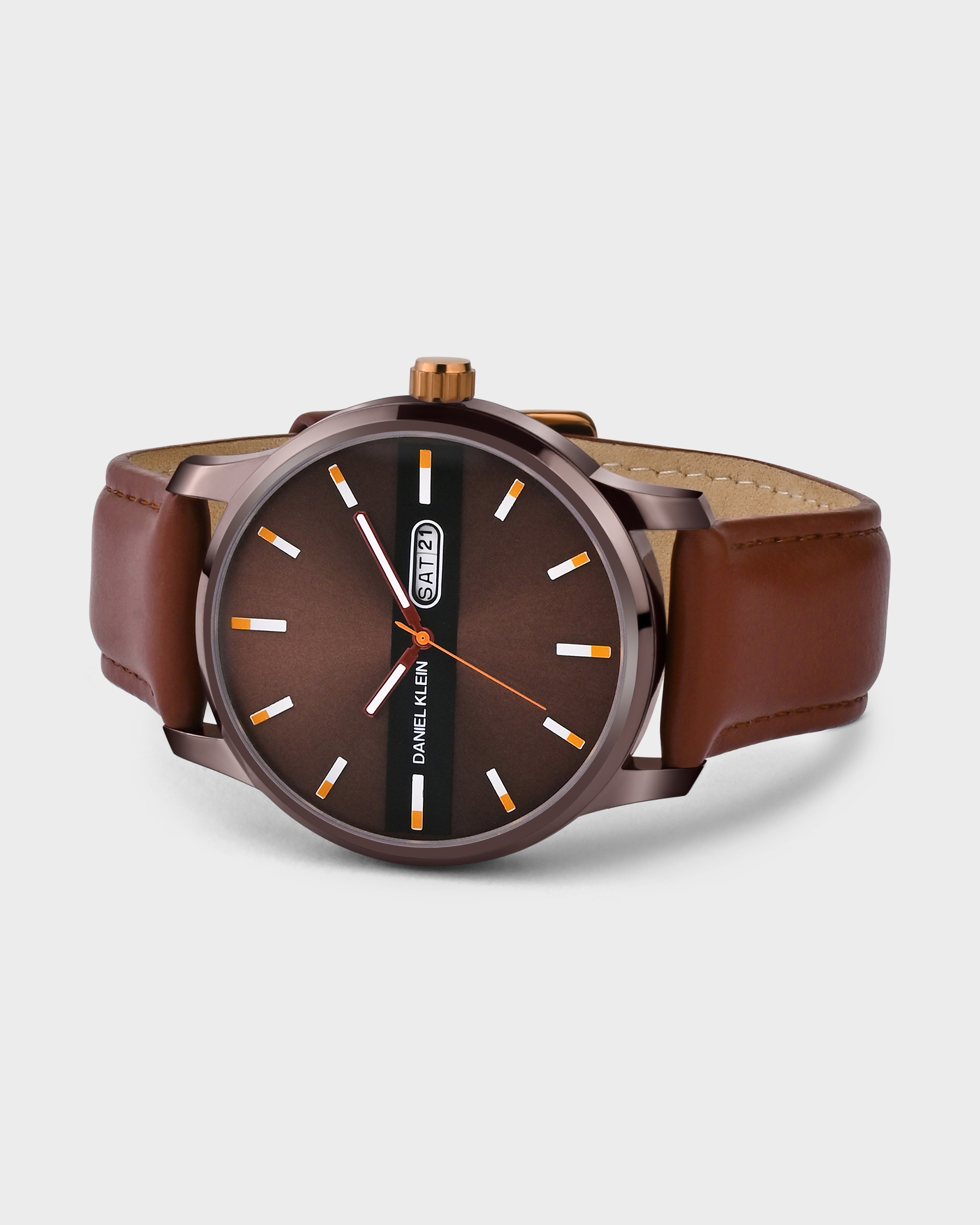 Brown Leather Strap Day Dated Men Watch