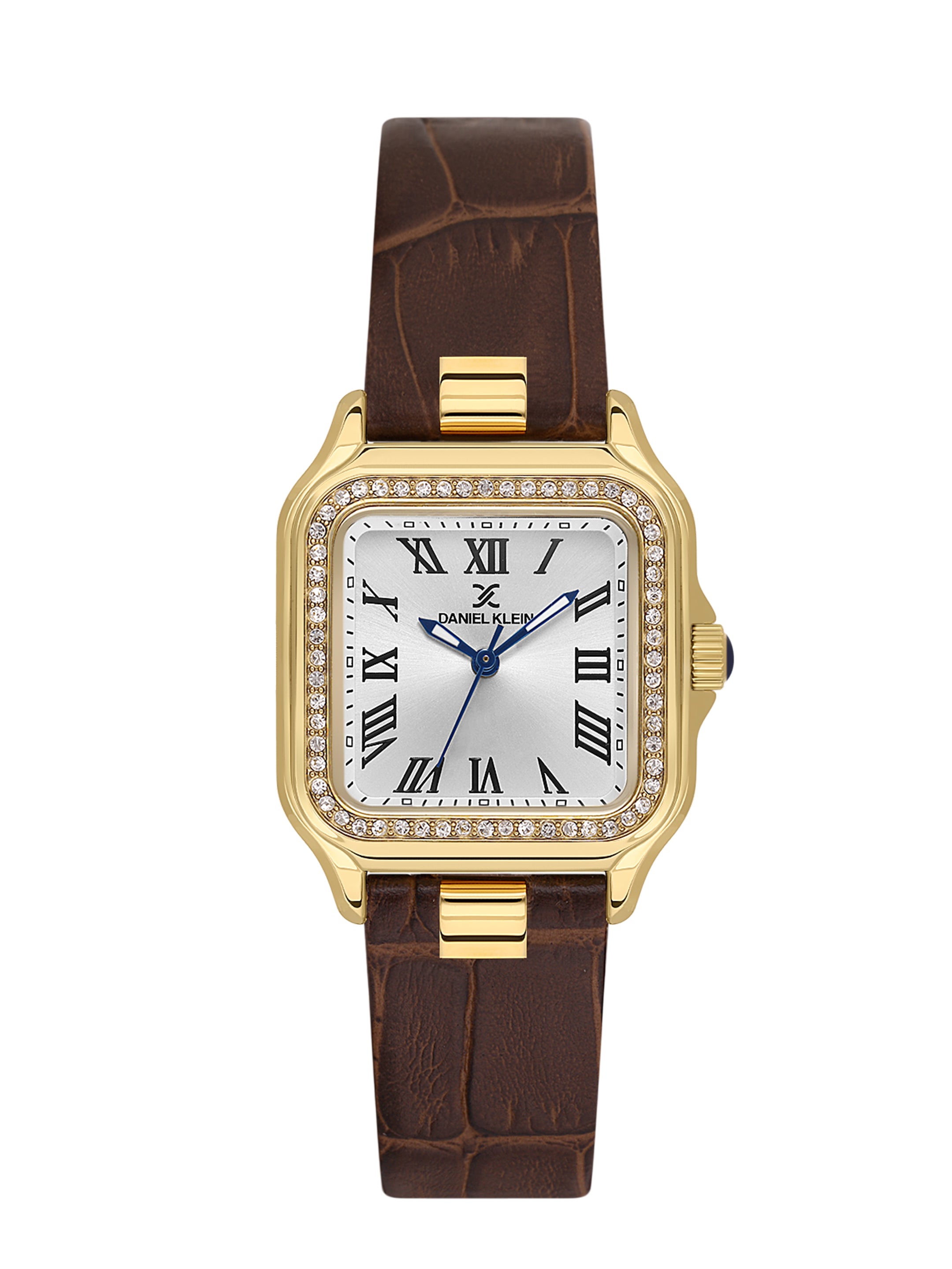 Daniel klein Premium Lady Silver Case Dark Brown Leather Strap Sunray Dial Watch DK.1.14039-2