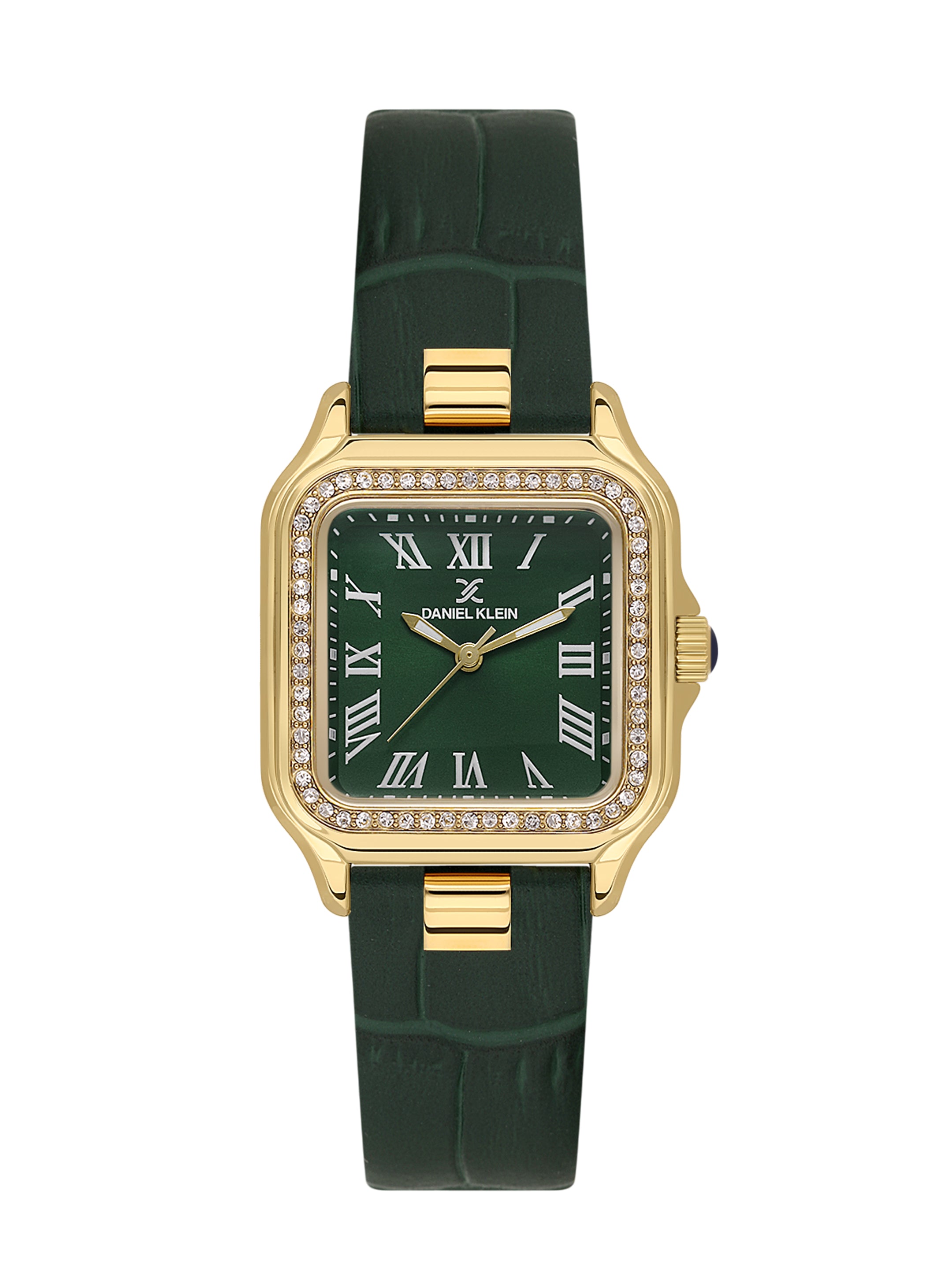 Daniel klein Premium Lady Gold Case Dark Green Leather Strap Sunray Dial Watch DK.1.14039-4