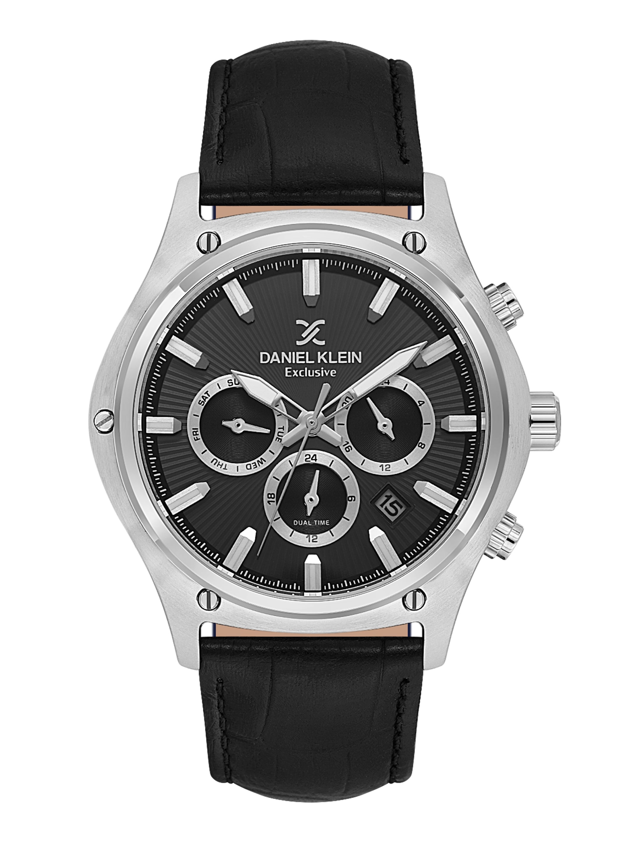 Daniel Klein Men’s Gun Black Dial Leather Strap Watch DK.1.14056-1