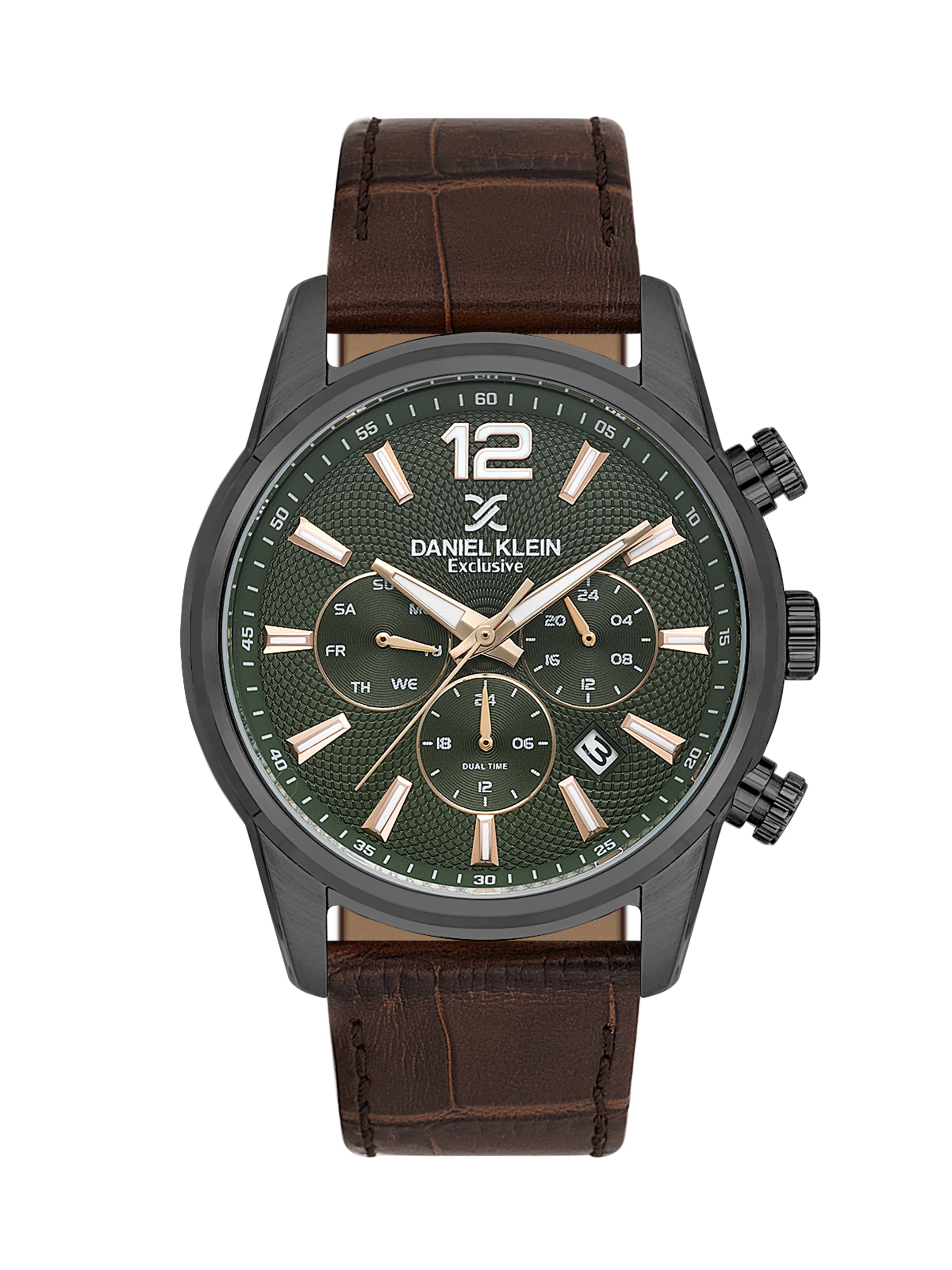 Daniel Klein Men’s Green Dial Brown Leather Gun Case Watch DK.1.14063-5