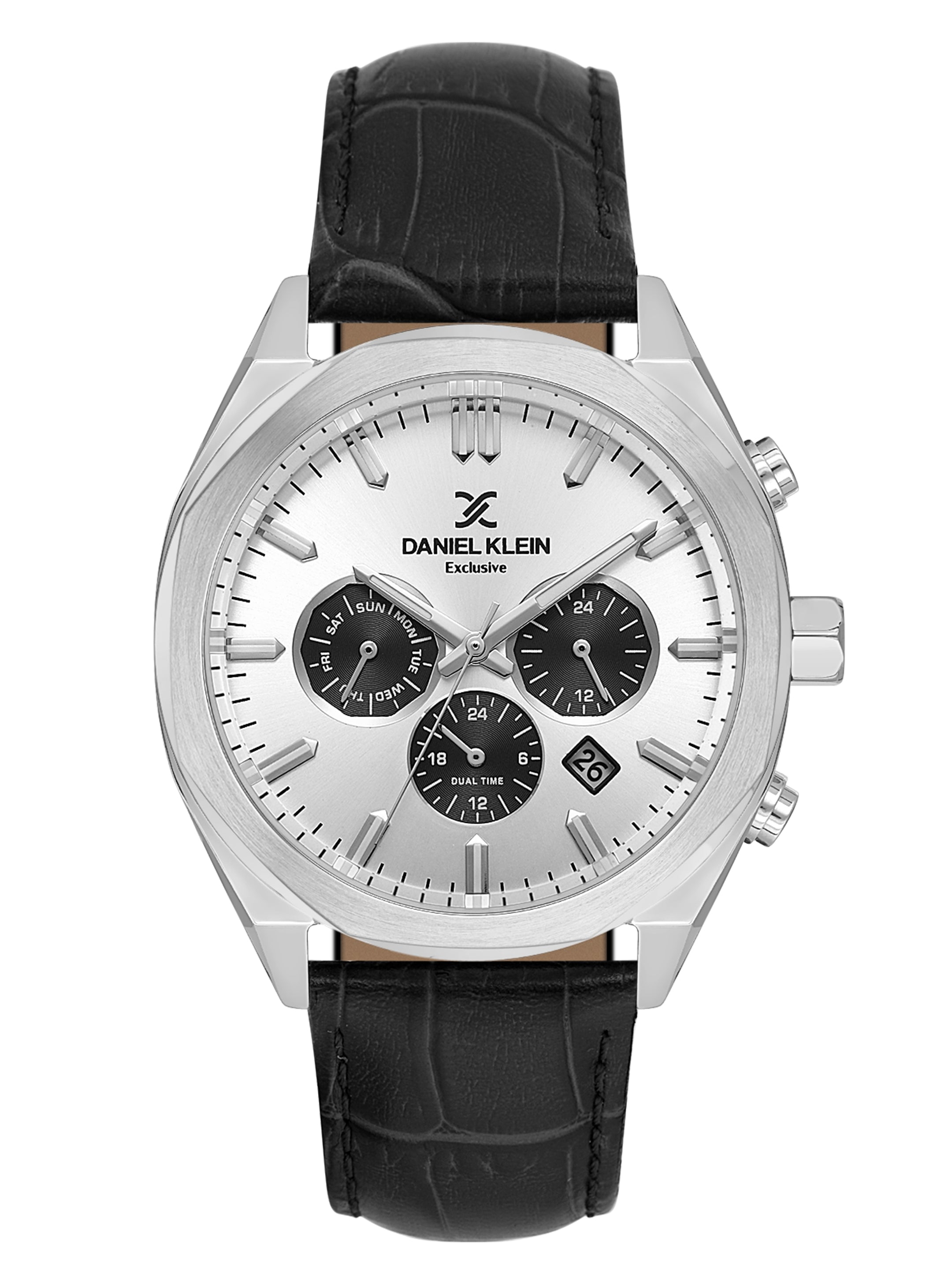 Daniel Klein Men’s Silver Dial Black Leather Strap Watch DK.1.14065-1