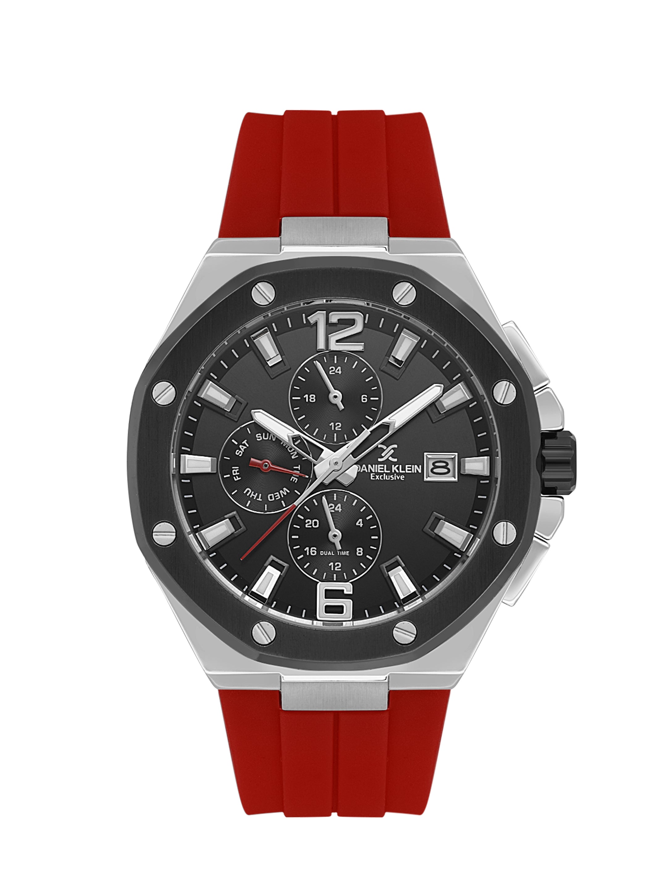 Daniel Klein Men’s Gun Black Dial Dark Red Silicone Watch DK.1.14092-3