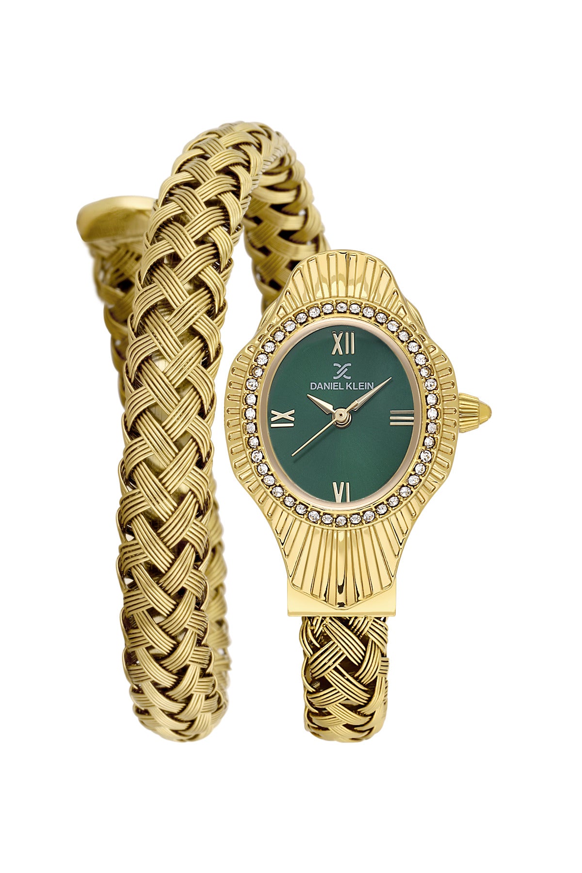 Daniel Klein Dark Green Dial Gold Strap Women’s Analog Watch DK.1.14121-4