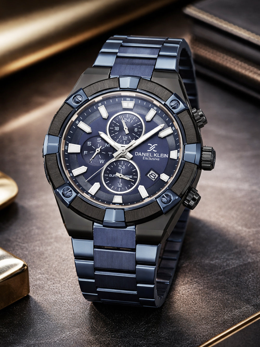 Daniel Klein Analog Blue Round Dial Black Case Blue Strap Quartz Water-Resistant Wrist Watch for Men Boys DK.1.14242-5