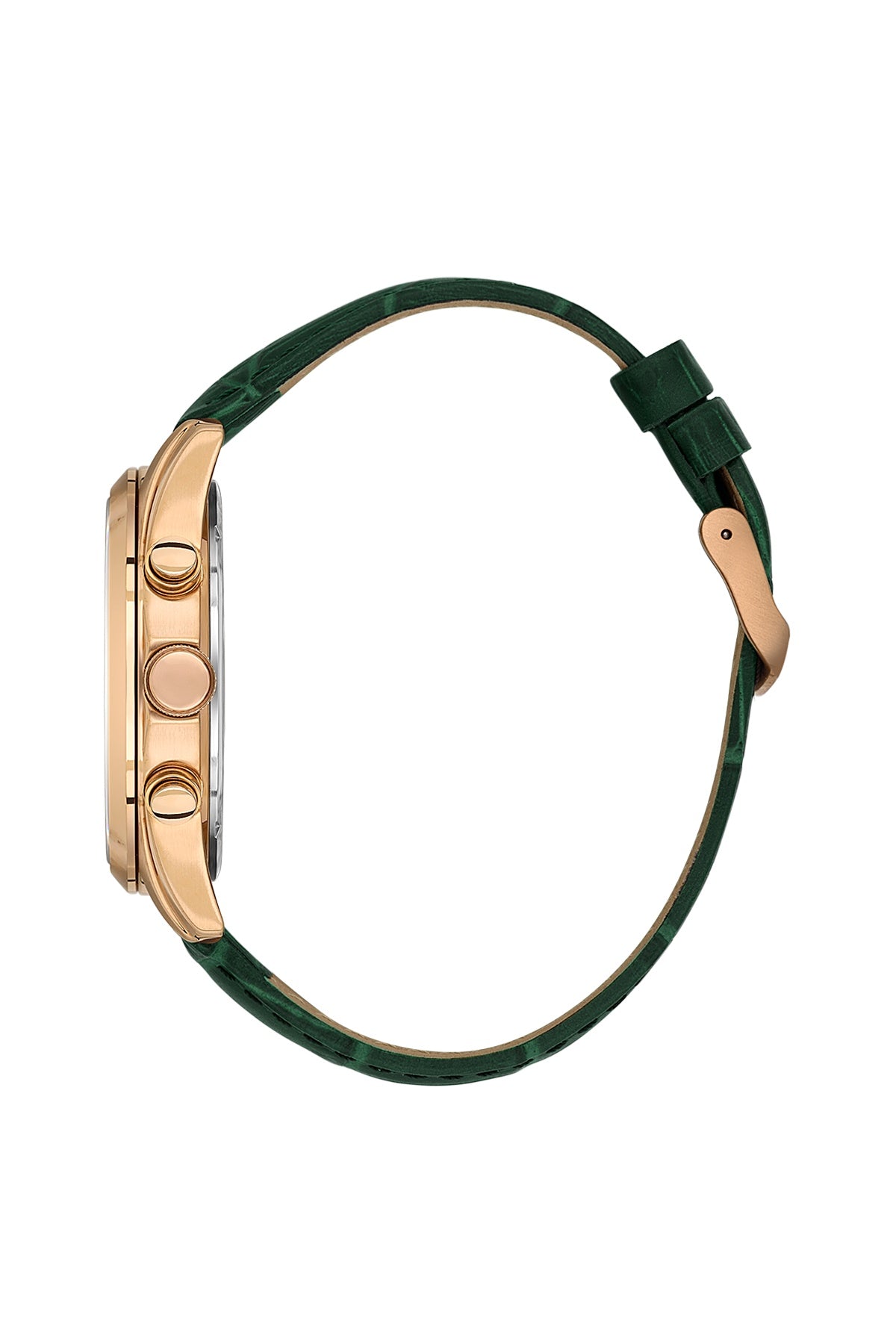 Men Green Dial Green Leather Strap Chronograph Analogue Watch