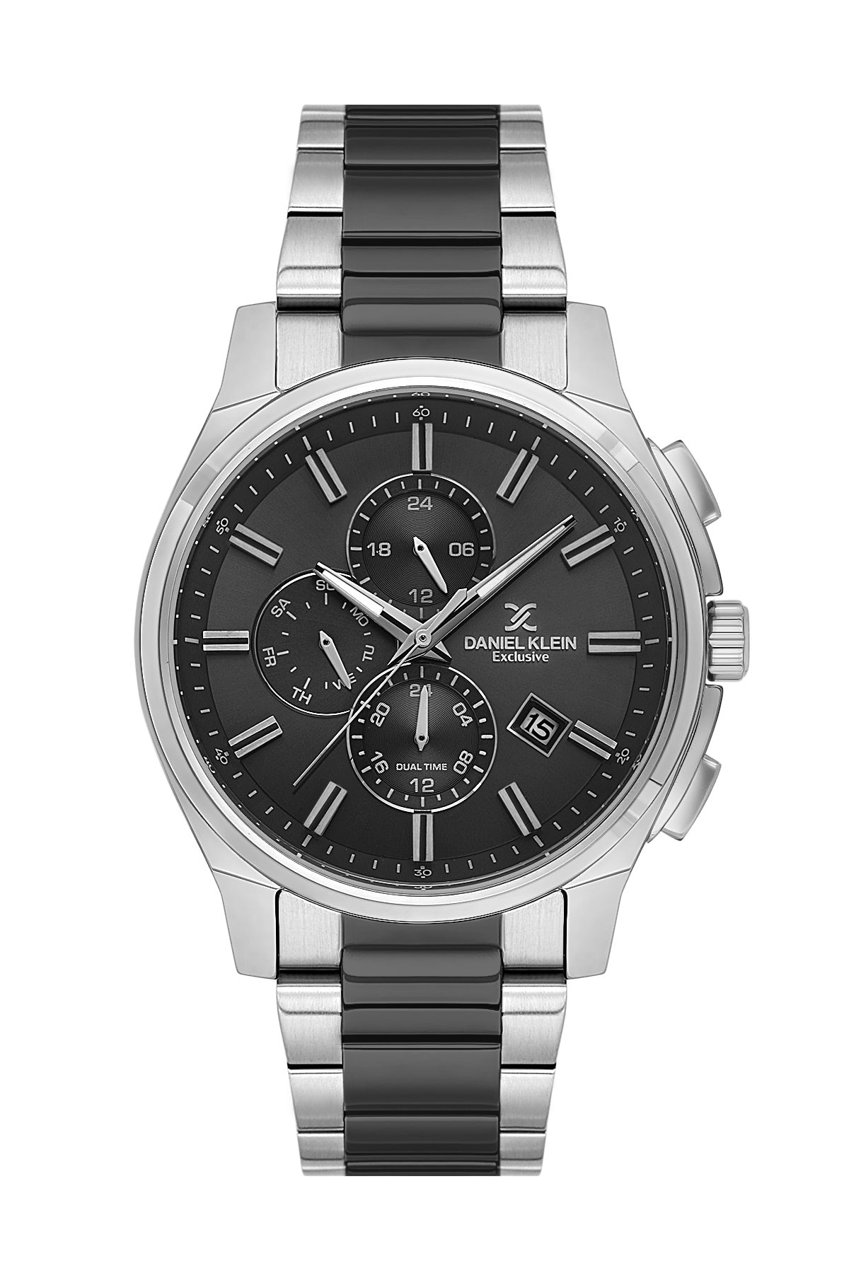 Men Grey Dial Silver & Black Chronograph Analogue Watch