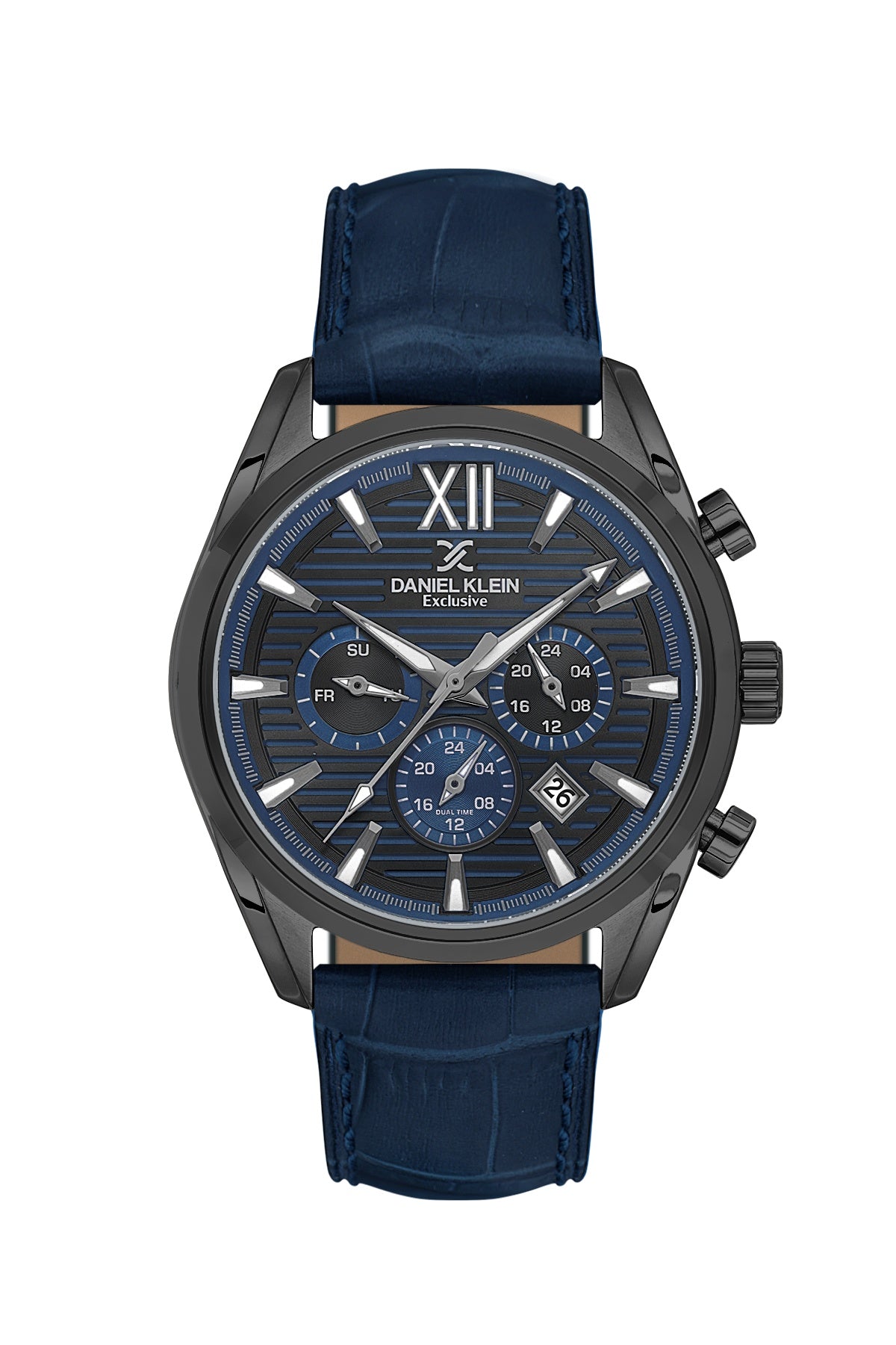 Men Blue Dial Blue Leather Strap Chronograph Analogue Watch