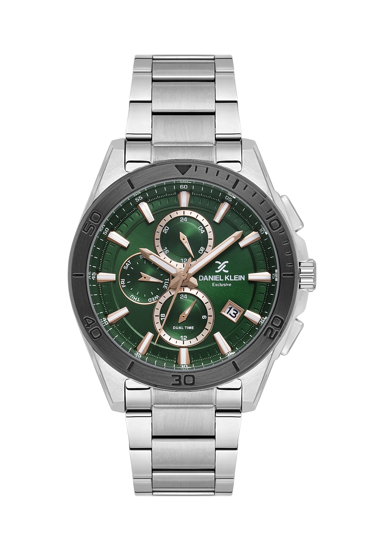 Men Green Dial Silver Chronograph Analogue Watch