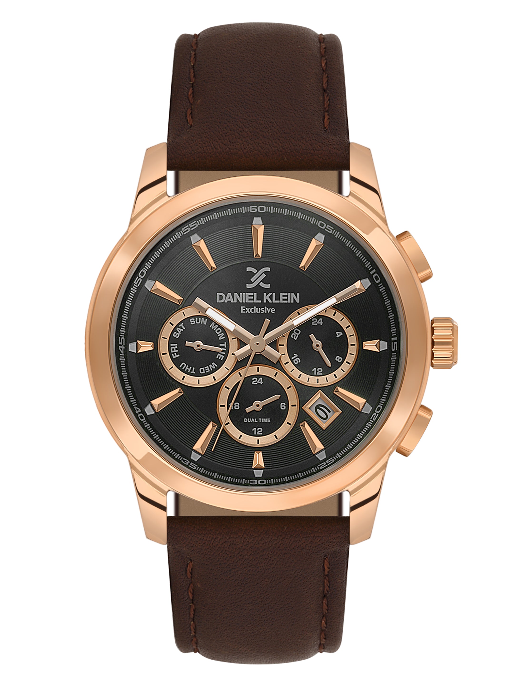 Daniel Klein Men’s Gun Black Dial Brown Leather Watch DK.6.14032-5