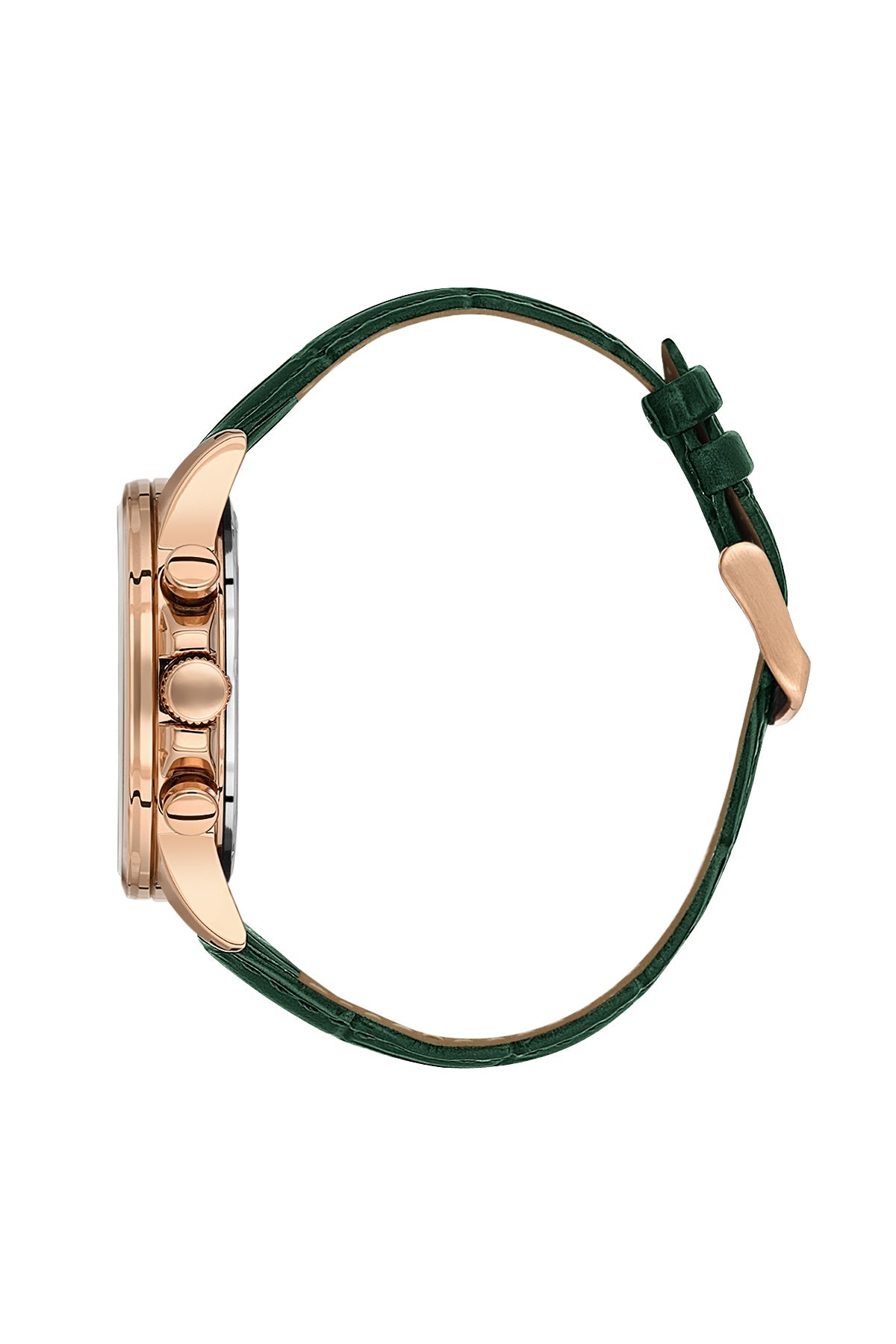 Men Green Dial Green Leather Strap Chronograph Analogue Watch