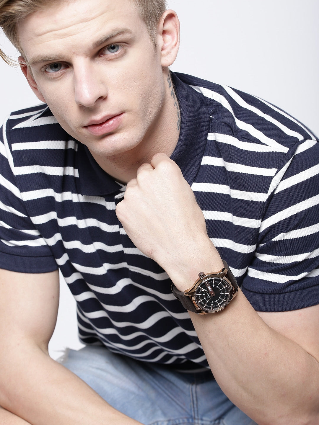 Daniel Klein Men Grey Leather Analogue Watch DK11599-6