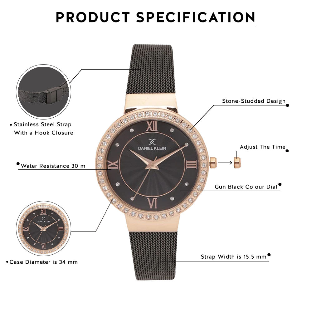 Daniel Klein Premium Women Gun Black Dial Watch