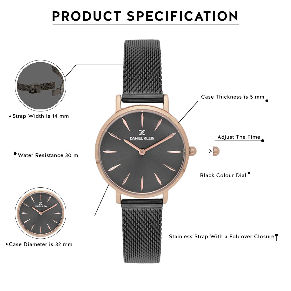 Daniel Klein Premium Women Gun Black Dial Watch