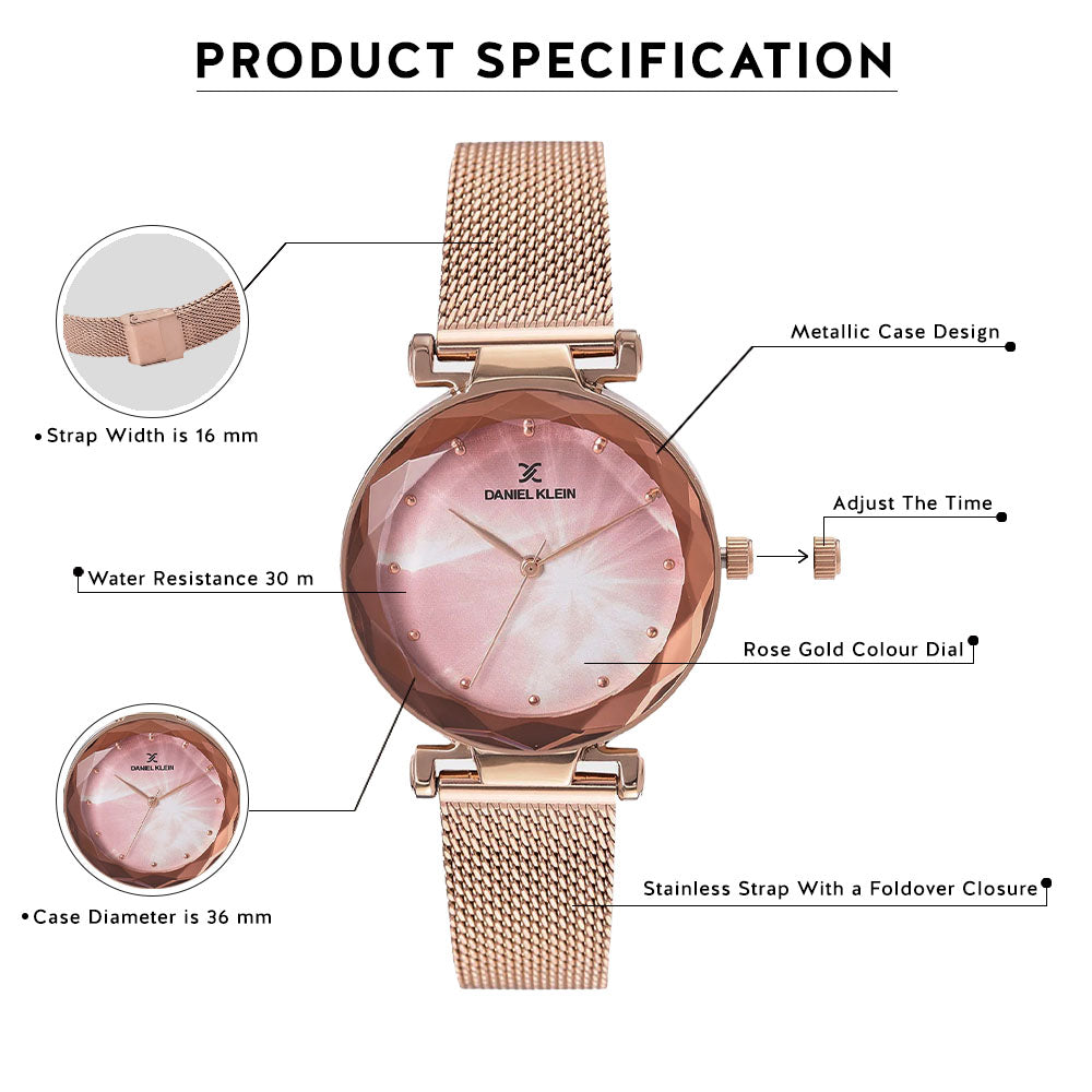 Daniel Klein Premium Women Pink Rose Gold Dial Watch