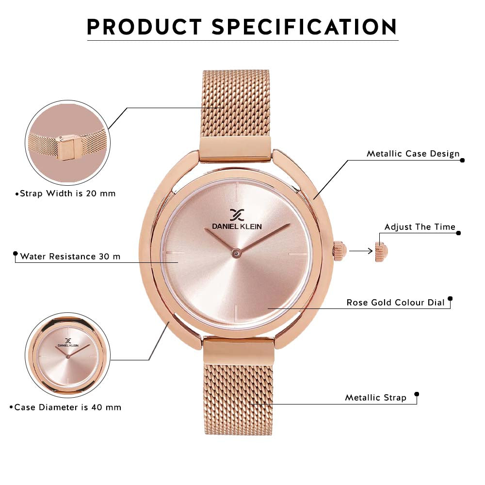 Daniel Klein Trendy Women Rose Gold Dial Watch