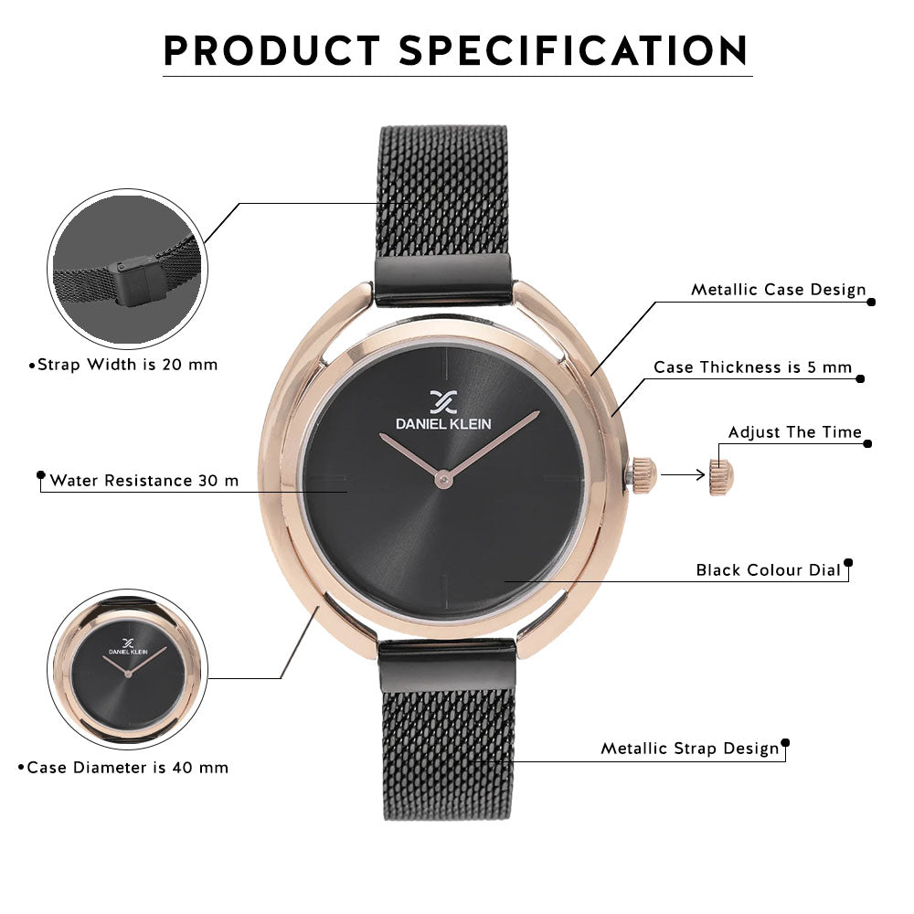 Daniel Klein Trendy Women Gun Black Dial Watch