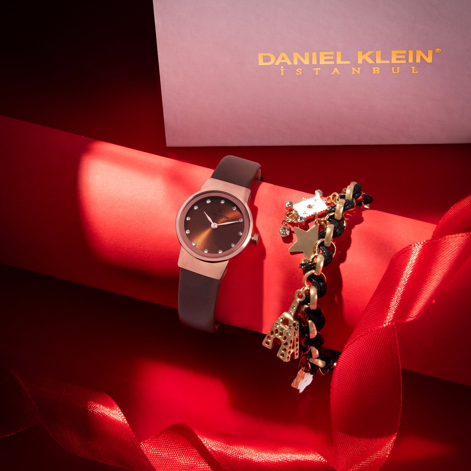 Daniel Klein Dark Brown Dial Analog Gift Set Watch with Bracelet For Women (Pack of 2)