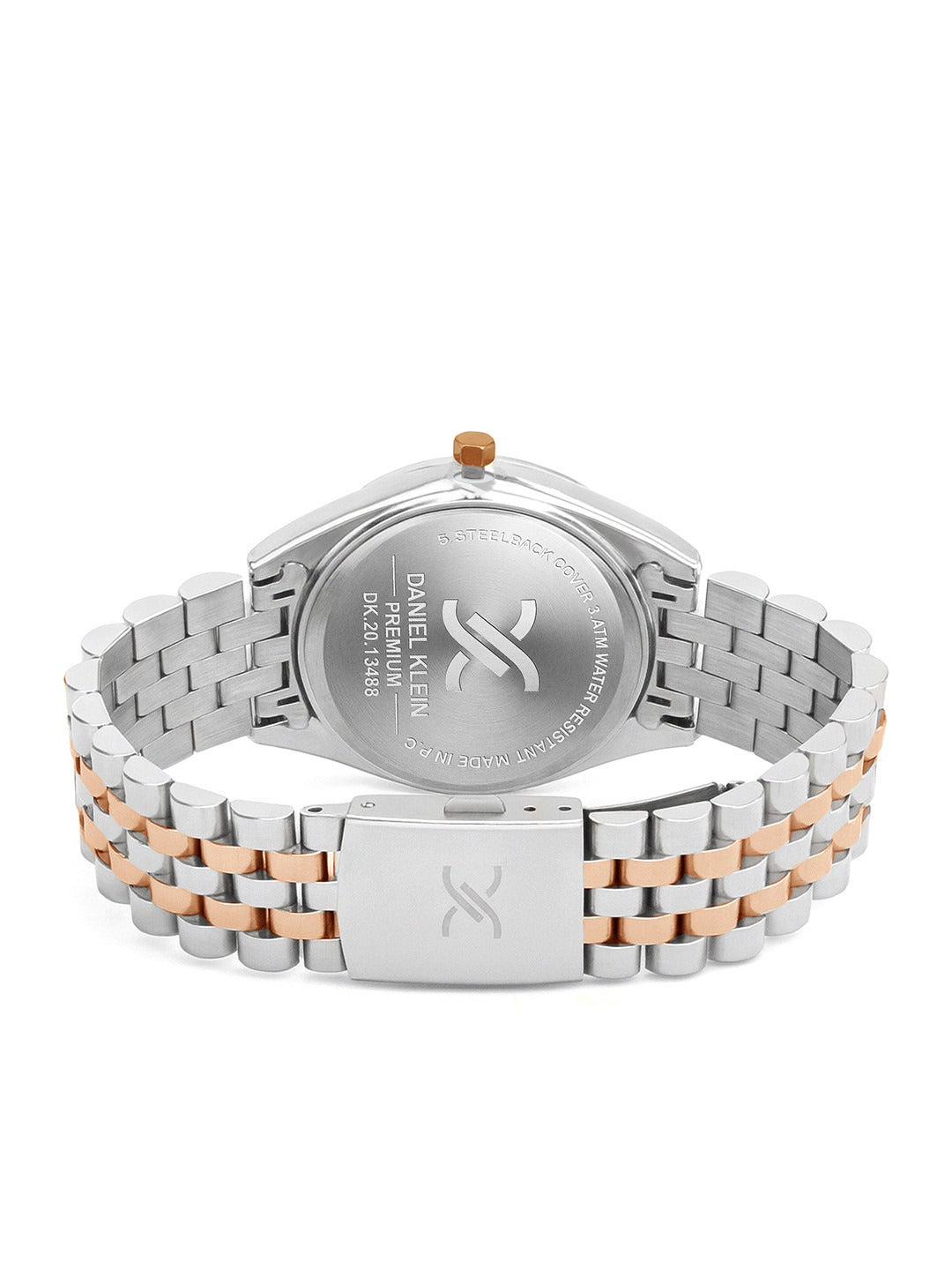 "Daniel Klein Women’s Silver & Rose Bracelet Watch – Royal Green Dial, Dual-Tone Finish "