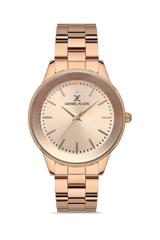 Daniel Klein Premium Women Rose Gold - Sunray Brush Dial With Real Index Watch