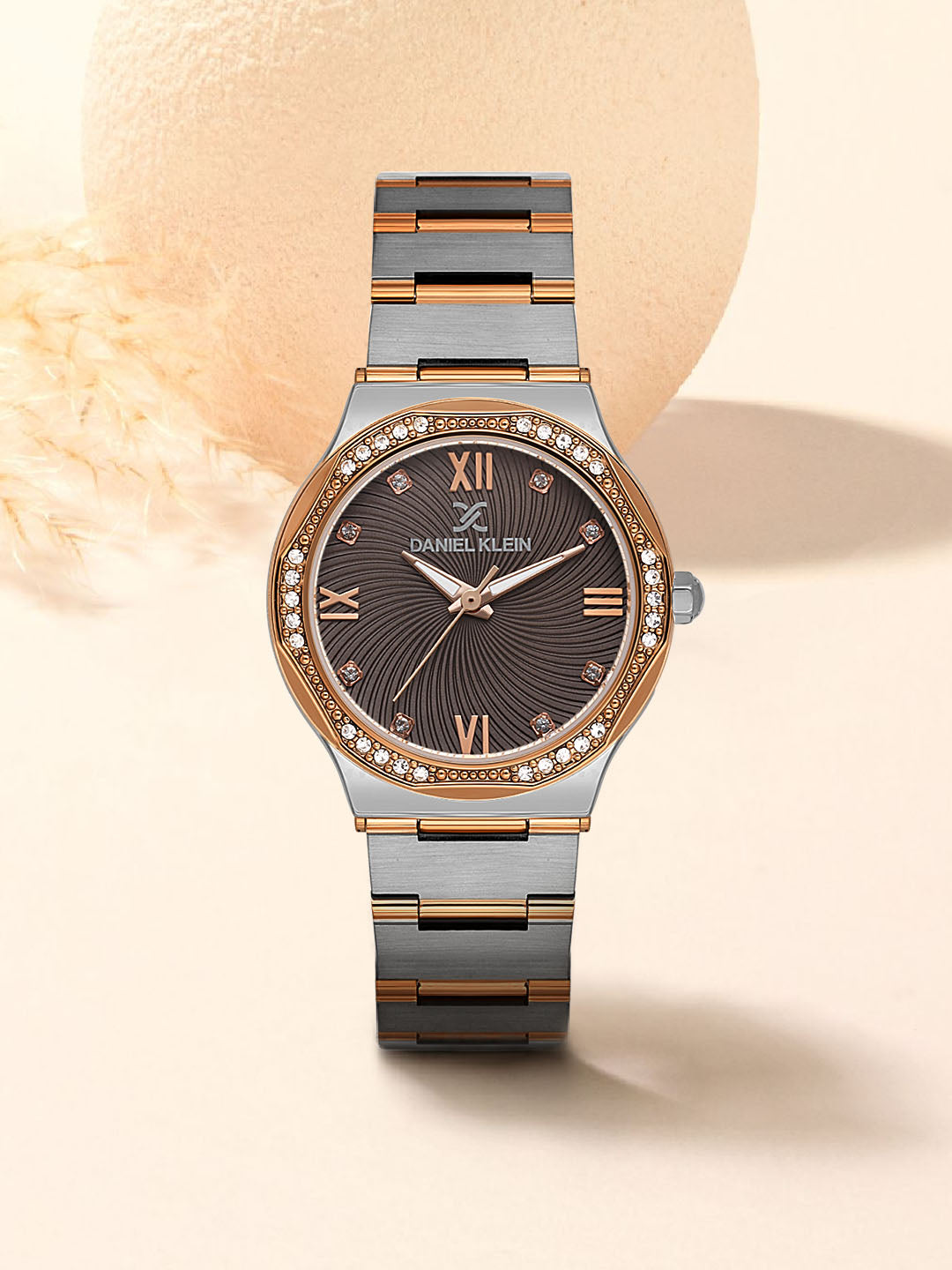 Daniel Klein Warm Grey Dial Silver–Rose Gold Strap Women’s Analog Watch DK.1.14101-6
