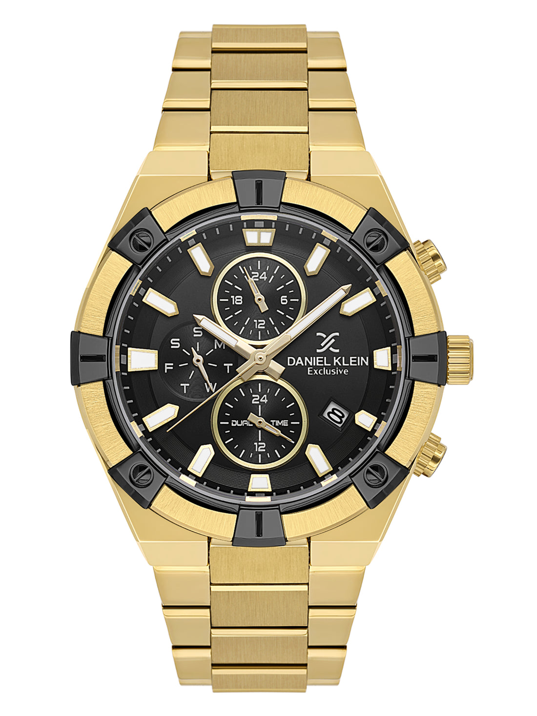 Daniel Klein Analog Black Round Dial Gold Case Gold Strap Quartz Water-Resistant Wrist Watch for Men Boys DK.1.14242-4