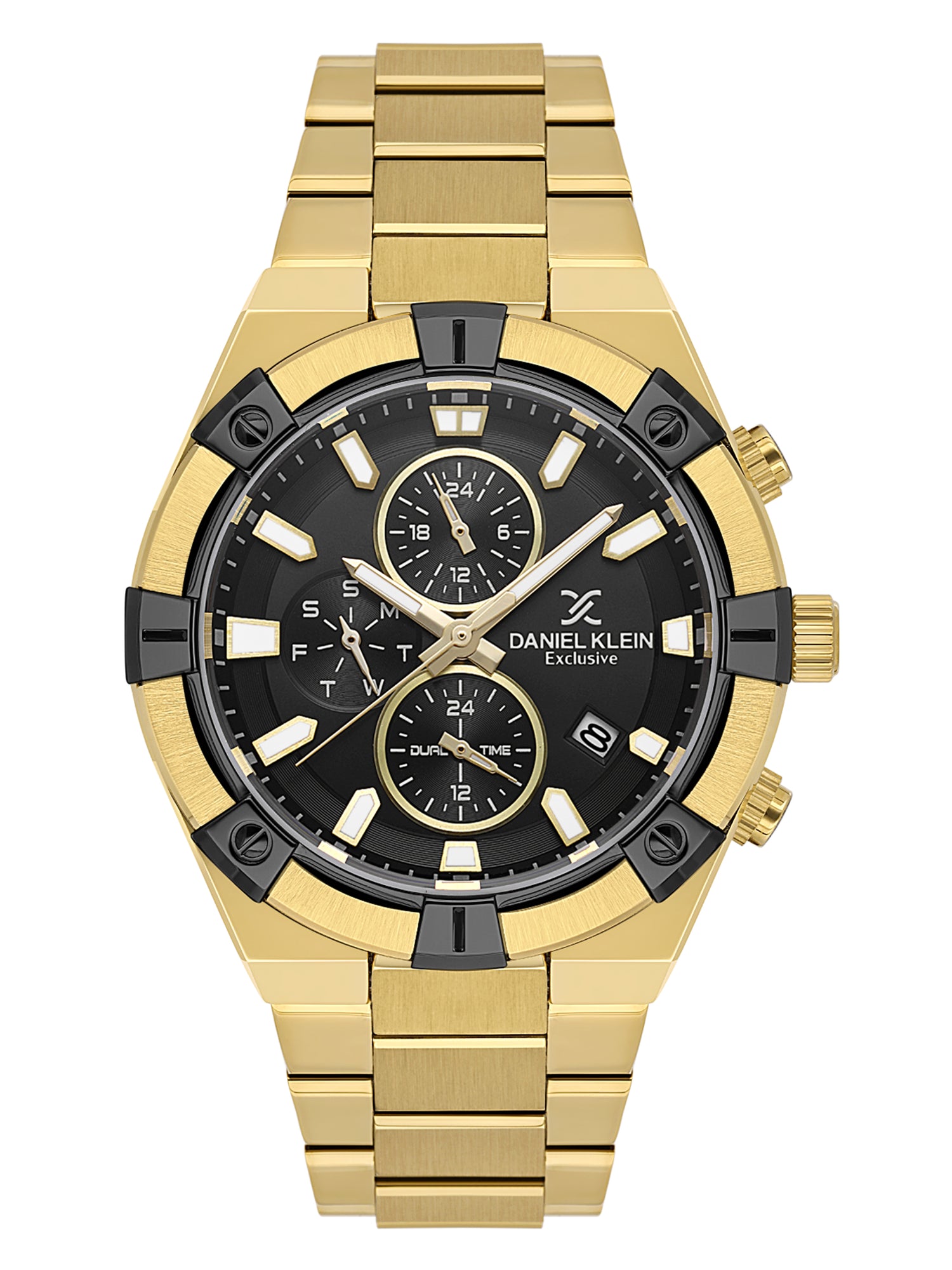 Daniel Klein Analog Black Round Dial Gold Case Gold Strap Quartz Water-Resistant Wrist Watch for Men Boys DK.1.14242-4