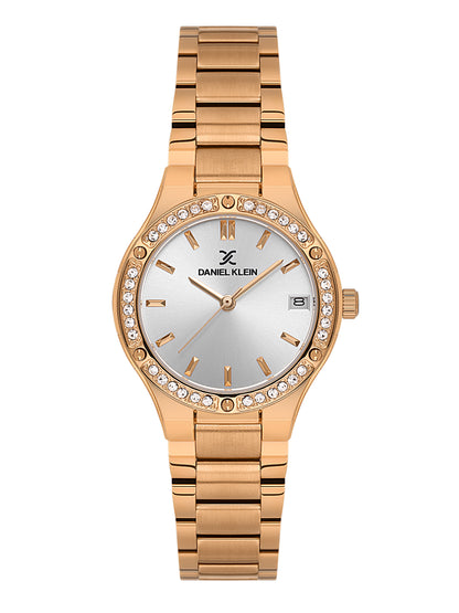 Daniel Klein Analog Silver Round Dial Pink Rose Gold Case Pink Rose Gold Strap Quartz Water-Resistant Wrist Watch for Women Girls, Ladies DK.1.14160-5