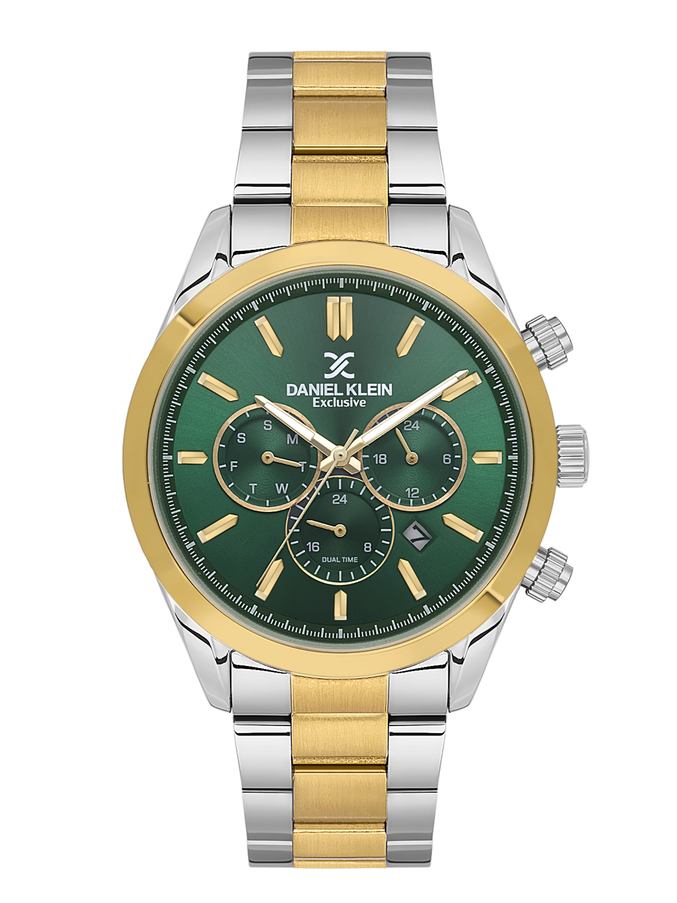 Daniel Klein Analog Dark Green Round Dial Silver and Gold Case Silver and Gold Strap Quartz Water-Resistant Wrist Watch for Men Boys DK.6.14259-4