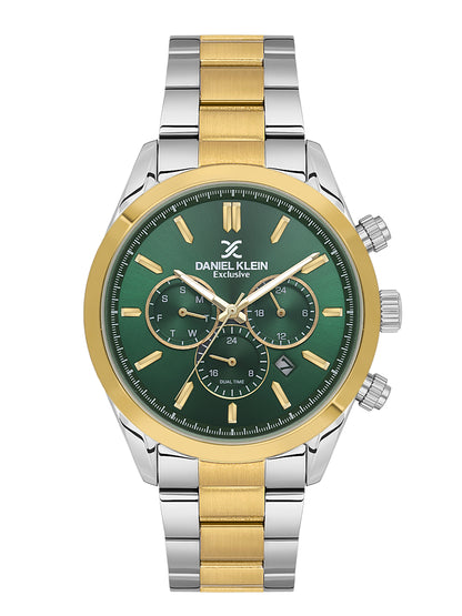 Daniel Klein Analog Dark Green Round Dial Silver and Gold Case Silver and Gold Strap Quartz Water-Resistant Wrist Watch for Men Boys DK.6.14259-4