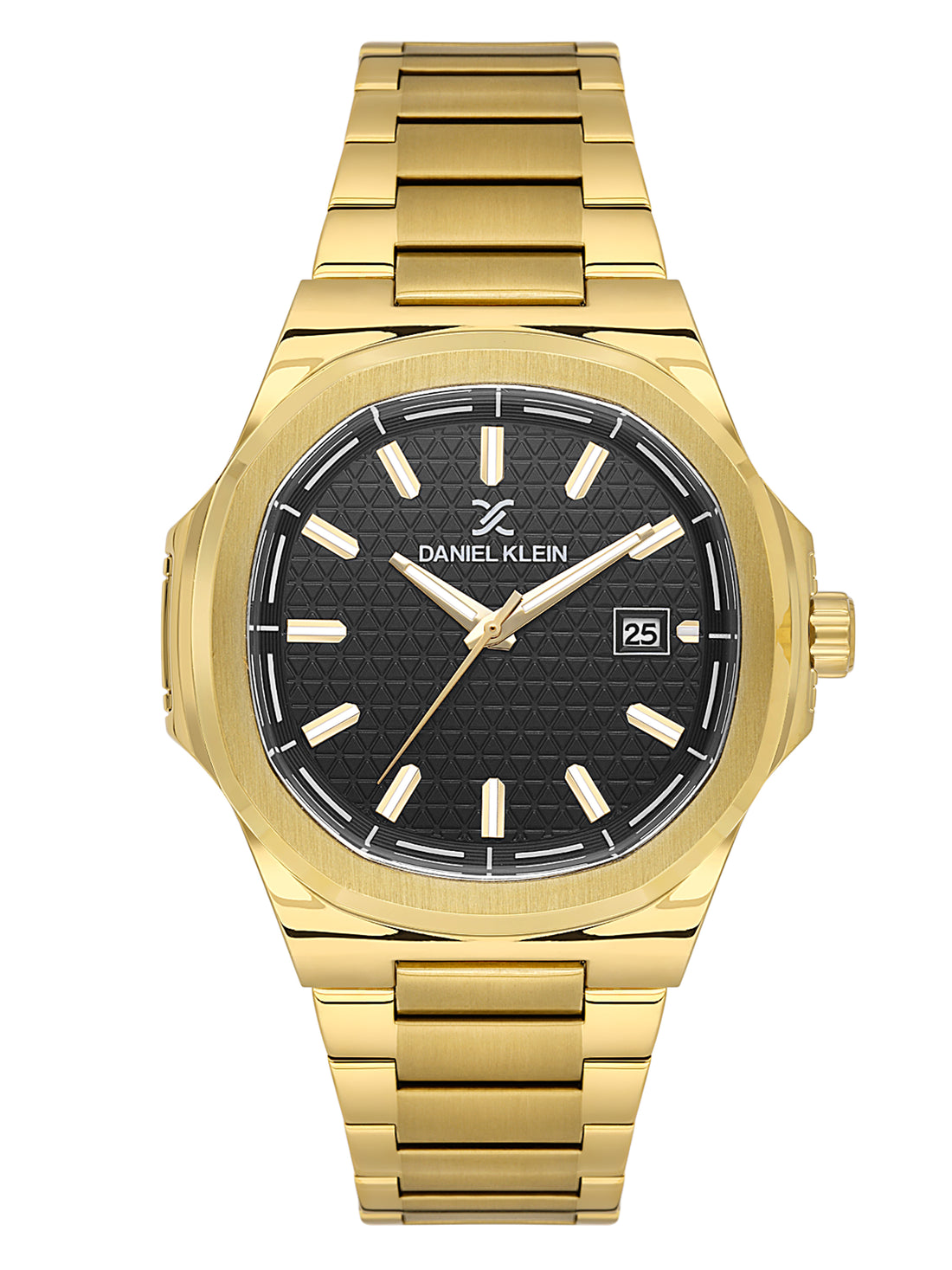 Daniel Klein Analog Black Round Dial Gold Case Gold Strap Quartz Water-Resistant Wrist Watch for Men Boys DK.1.14201-5