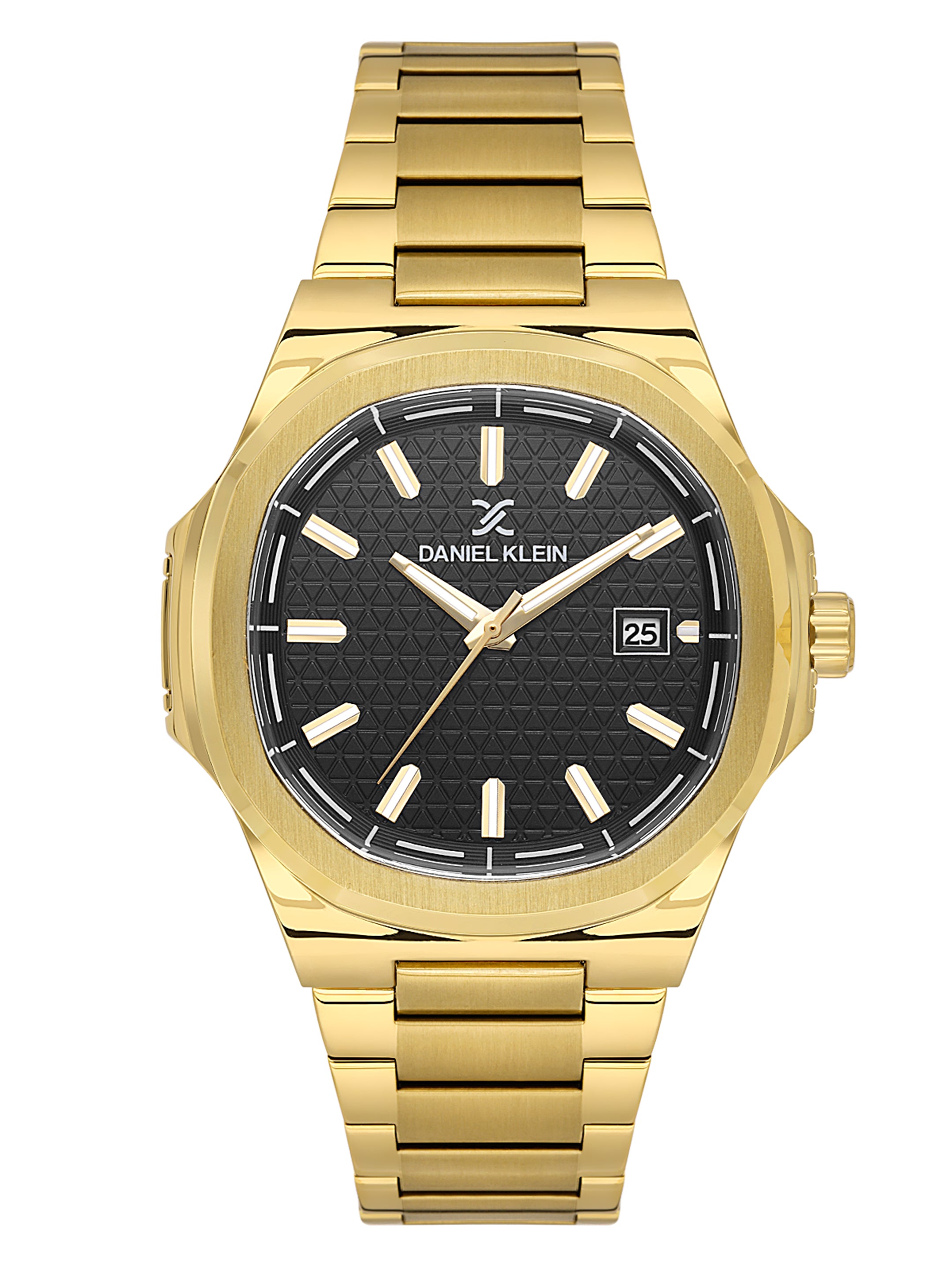 Daniel Klein Analog Black Round Dial Gold Case Gold Strap Quartz Water-Resistant Wrist Watch for Men Boys DK.1.14201-5