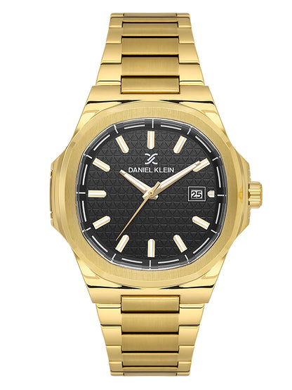 Daniel Klein Analog Black Round Dial Gold Case Gold Strap Quartz Water-Resistant Wrist Watch for Men Boys DK.1.14201-5