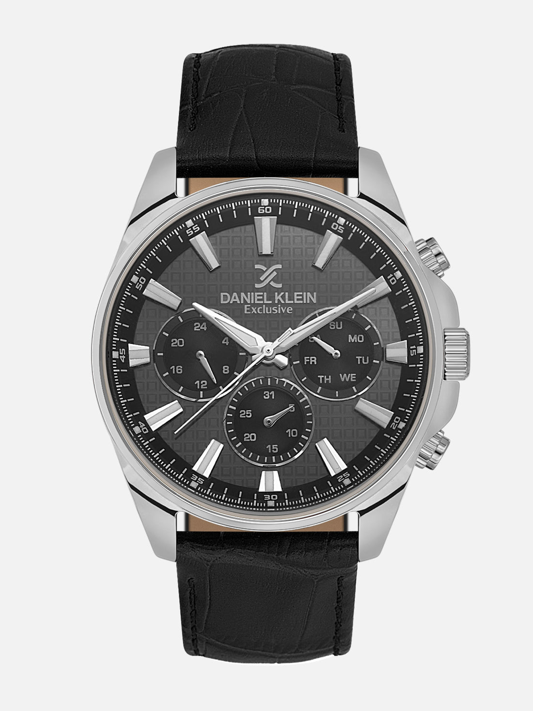 Daniel Klein Analog Black Round Dial Silver Case Black Strap Quartz Water-Resistant Wrist Watch for Men Boys DK.1.14239-2