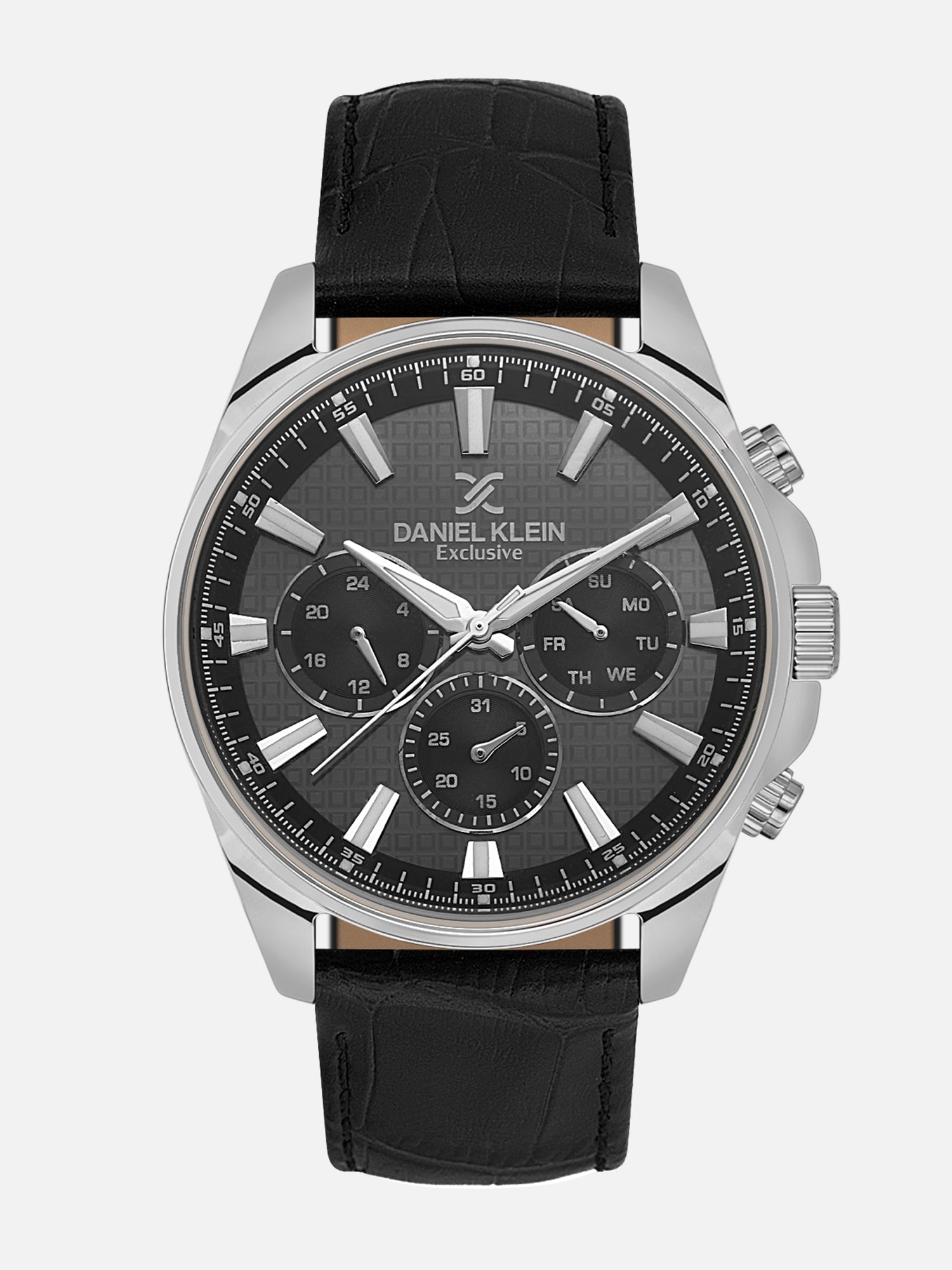 Daniel Klein Analog Black Round Dial Silver Case Black Strap Quartz Water-Resistant Wrist Watch for Men Boys DK.1.14239-2