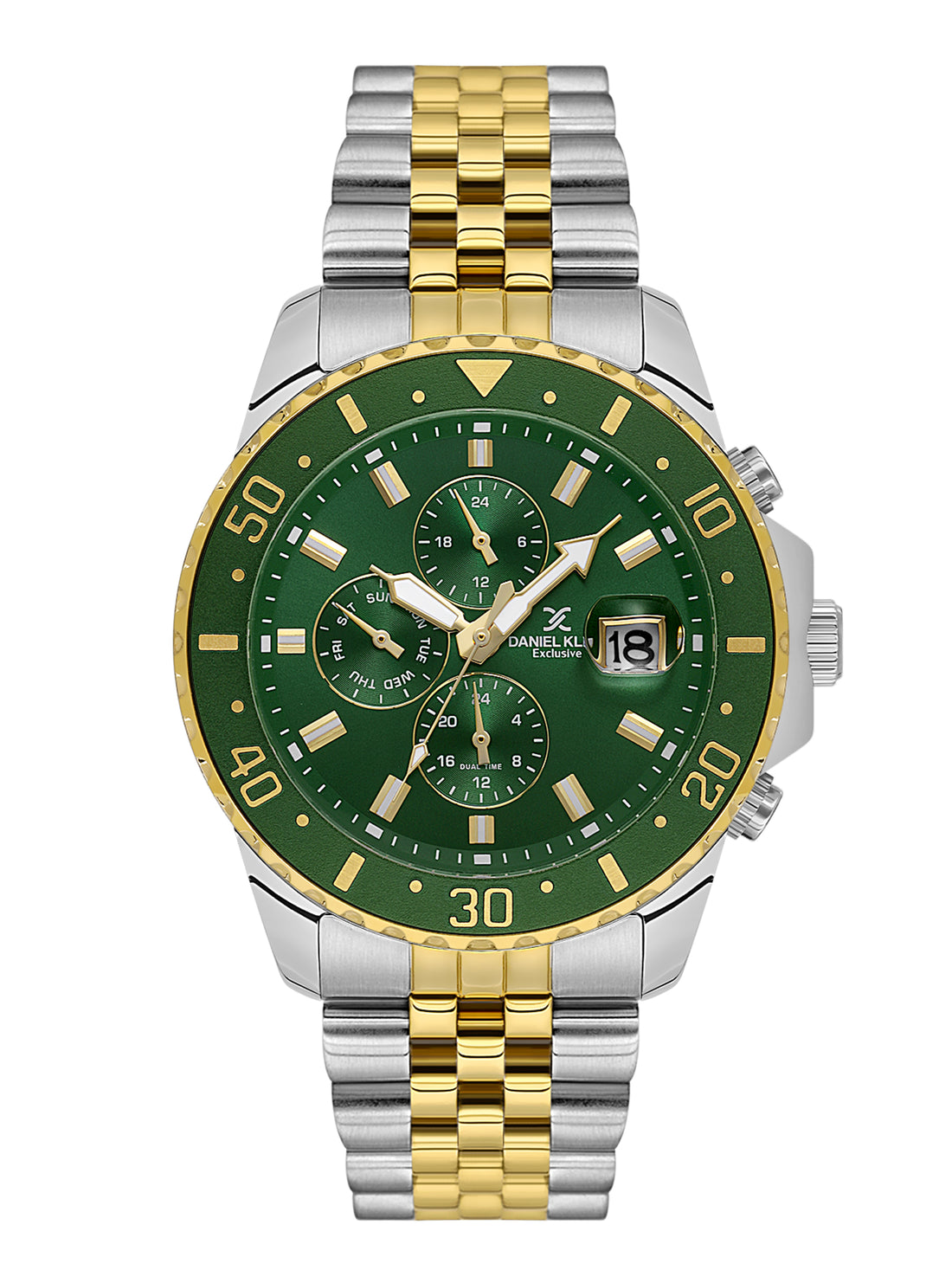 Daniel Klein Analog Dark Green Round Dial Silver and Gold Case Silver and Gold Strap Quartz Water-Resistant Wrist Watch for Men Boys DK.1.14243-4