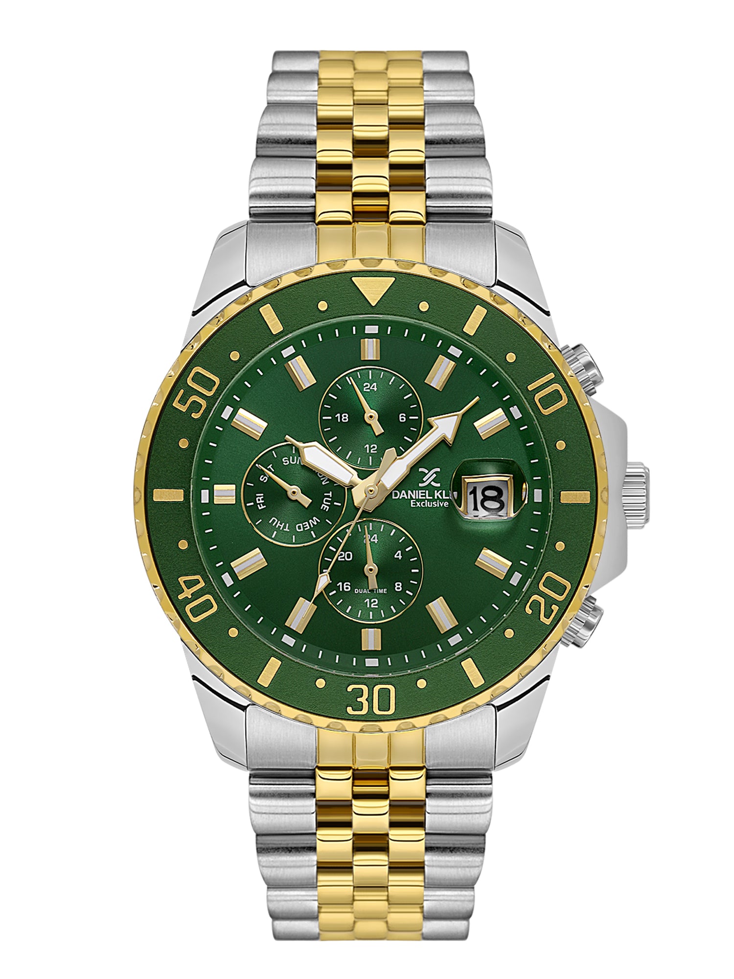Daniel Klein Analog Dark Green Round Dial Silver and Gold Case Silver and Gold Strap Quartz Water-Resistant Wrist Watch for Men Boys DK.1.14243-4