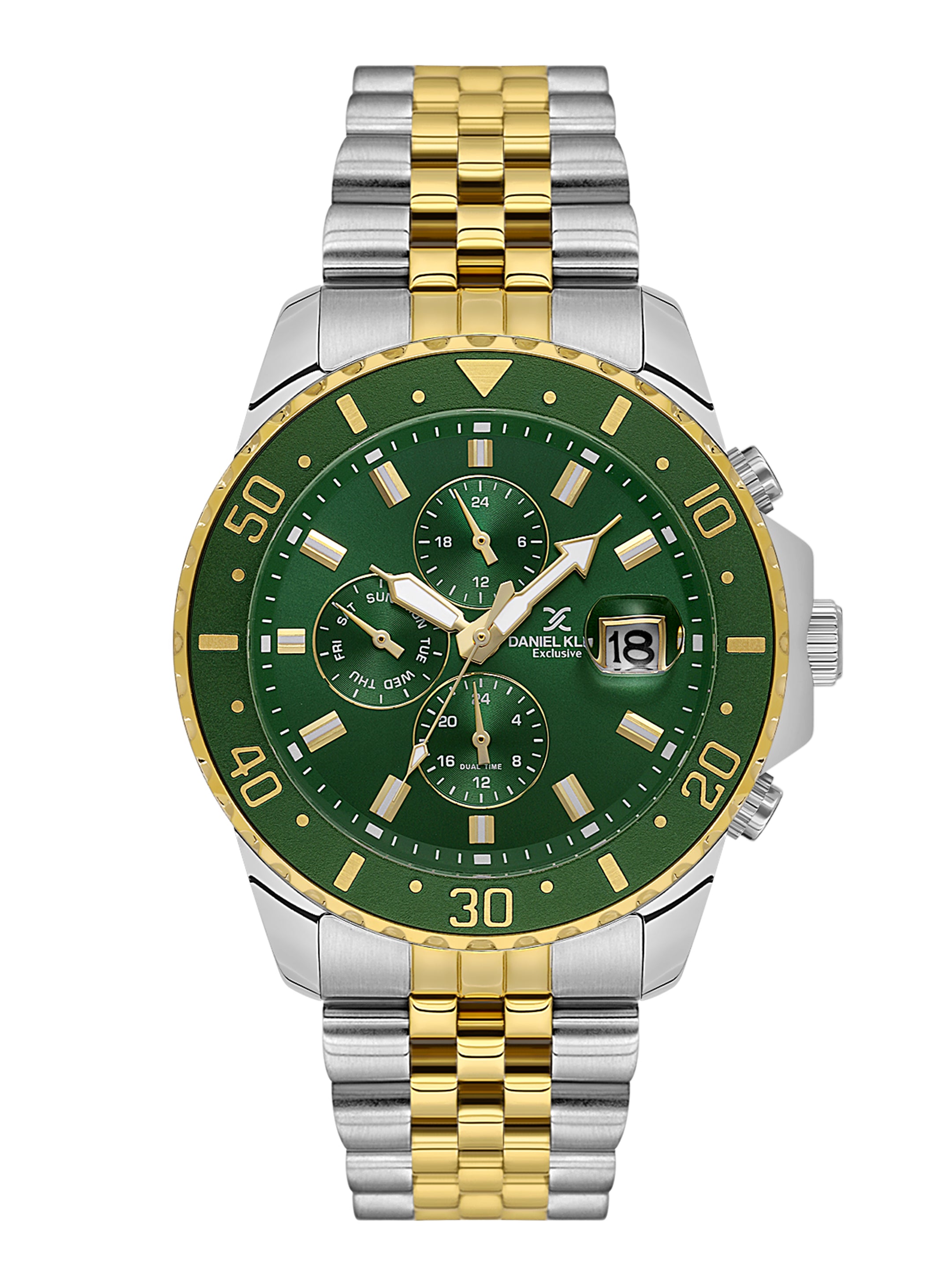 Daniel Klein Analog Dark Green Round Dial Silver and Gold Case Silver and Gold Strap Quartz Water-Resistant Wrist Watch for Men Boys DK.1.14243-4