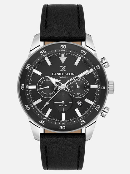 Daniel Klein Analog Black Round Dial Silver Case Black Strap Quartz Water-Resistant Wrist Watch for Men Boys DK.1.14255-1