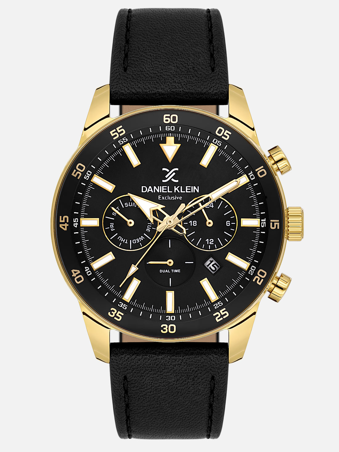 Daniel Klein Analog Black Round Dial Gold Case Black Strap Quartz Water-Resistant Wrist Watch for Men Boys DK.1.14255-3