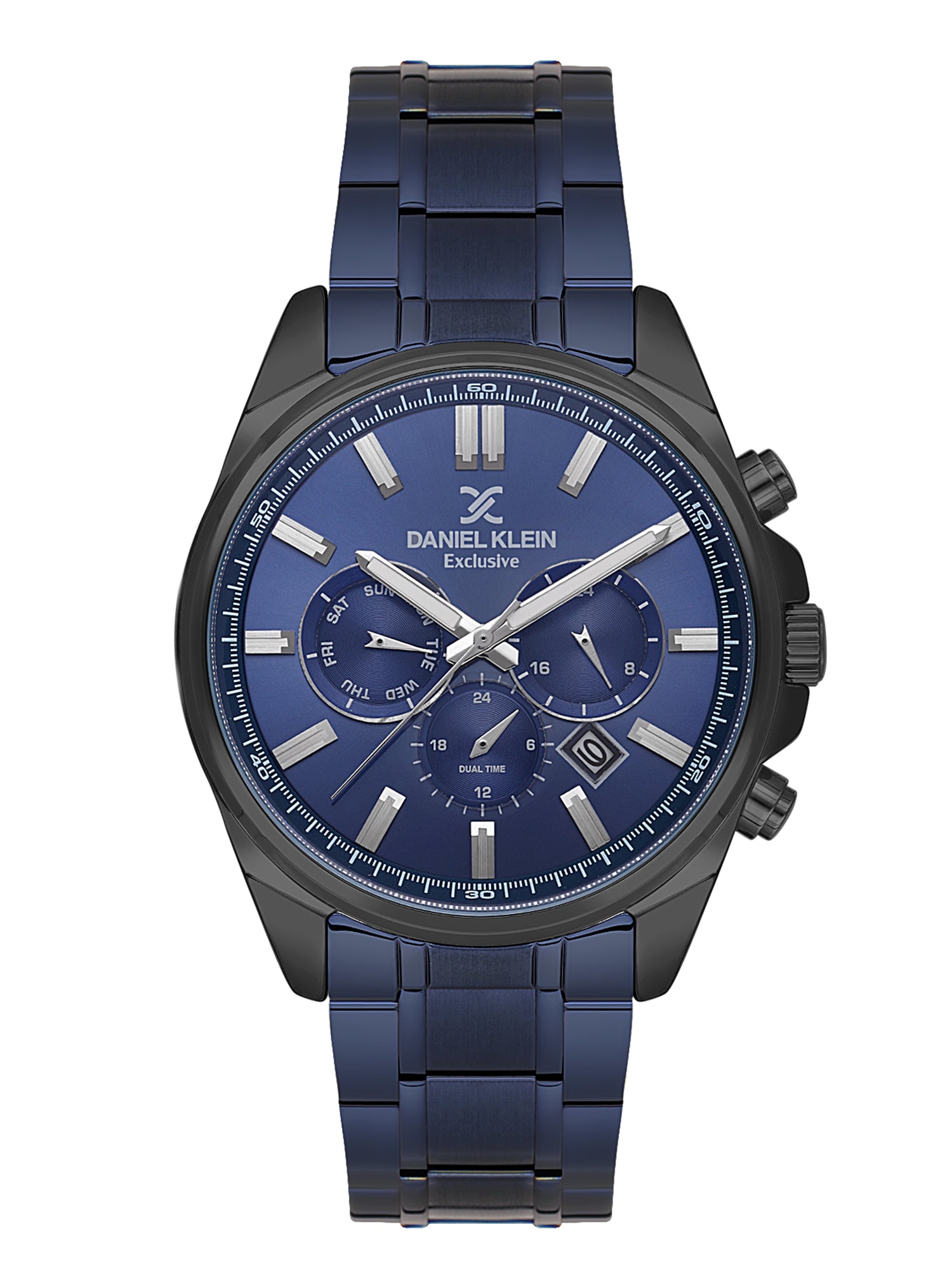 Daniel Klein Analog Silver Round Dial Black Case Blue Strap Quartz Water-Resistant Wrist Watch for Men Boys DK.6.14261-4