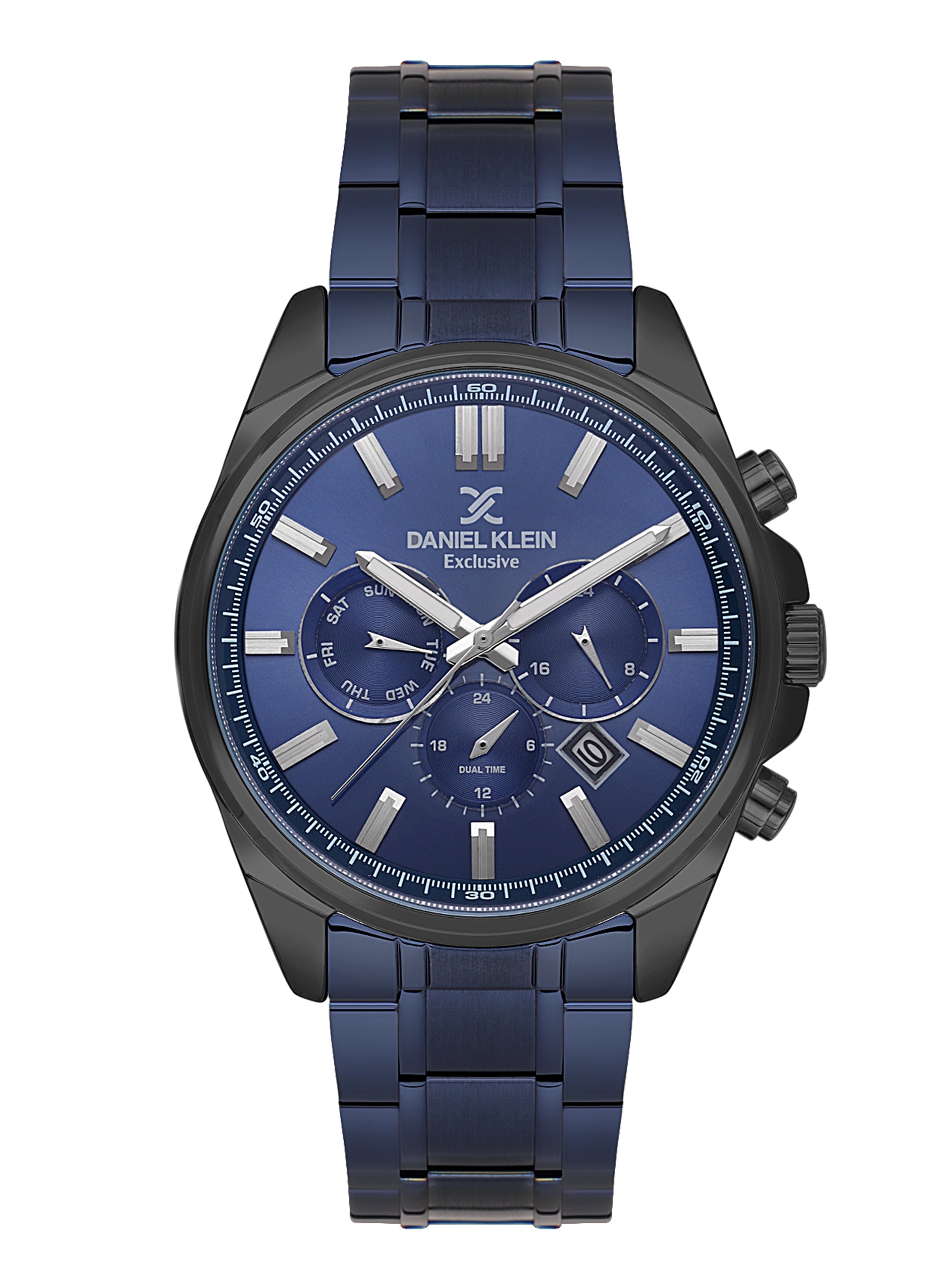 Daniel Klein Analog Silver Round Dial Black Case Blue Strap Quartz Water-Resistant Wrist Watch for Men Boys DK.6.14261-4