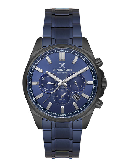 Daniel Klein Analog Silver Round Dial Black Case Blue Strap Quartz Water-Resistant Wrist Watch for Men Boys DK.6.14261-4