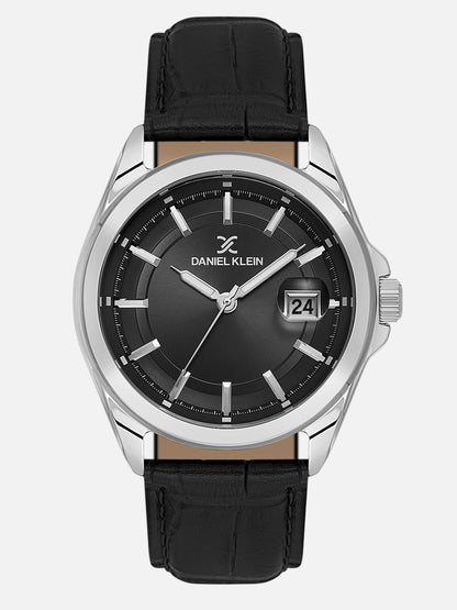 Daniel Klein Analog Black Round Dial Silver Case Black Strap Quartz Water-Resistant Wrist Watch for Men Boys DK.6.14206-1