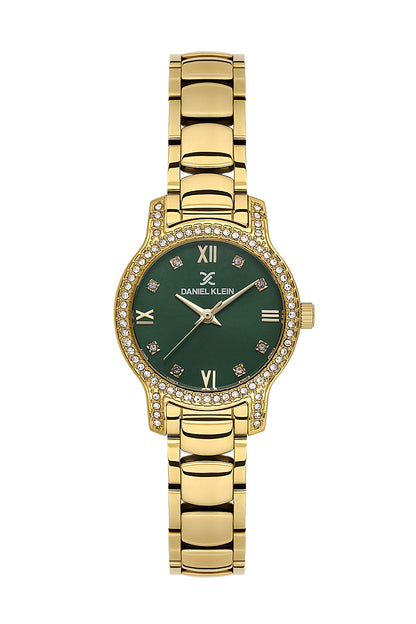 Daniel Klein Dark Green Dial Gold Strap Women’s Analog Watch DK.1.14118-2