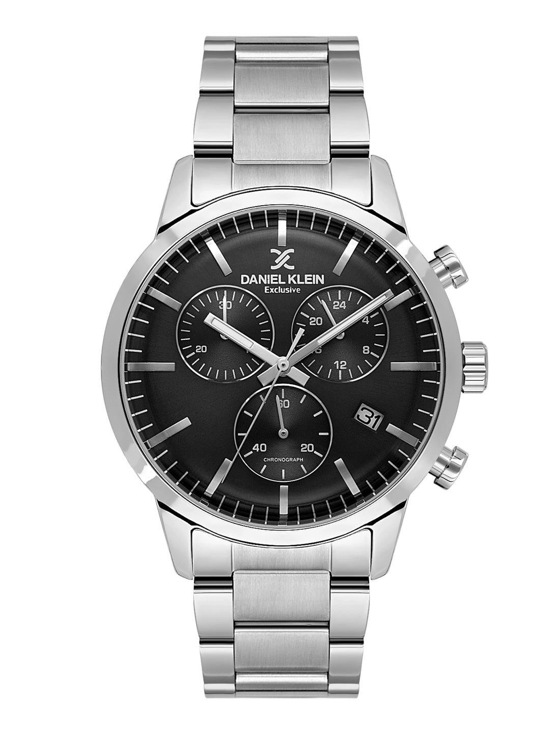Daniel Klein Analog Black Round Dial Silver Case Silver Strap Quartz Water-Resistant Wrist Watch for Men Boys DK.1.14238-2
