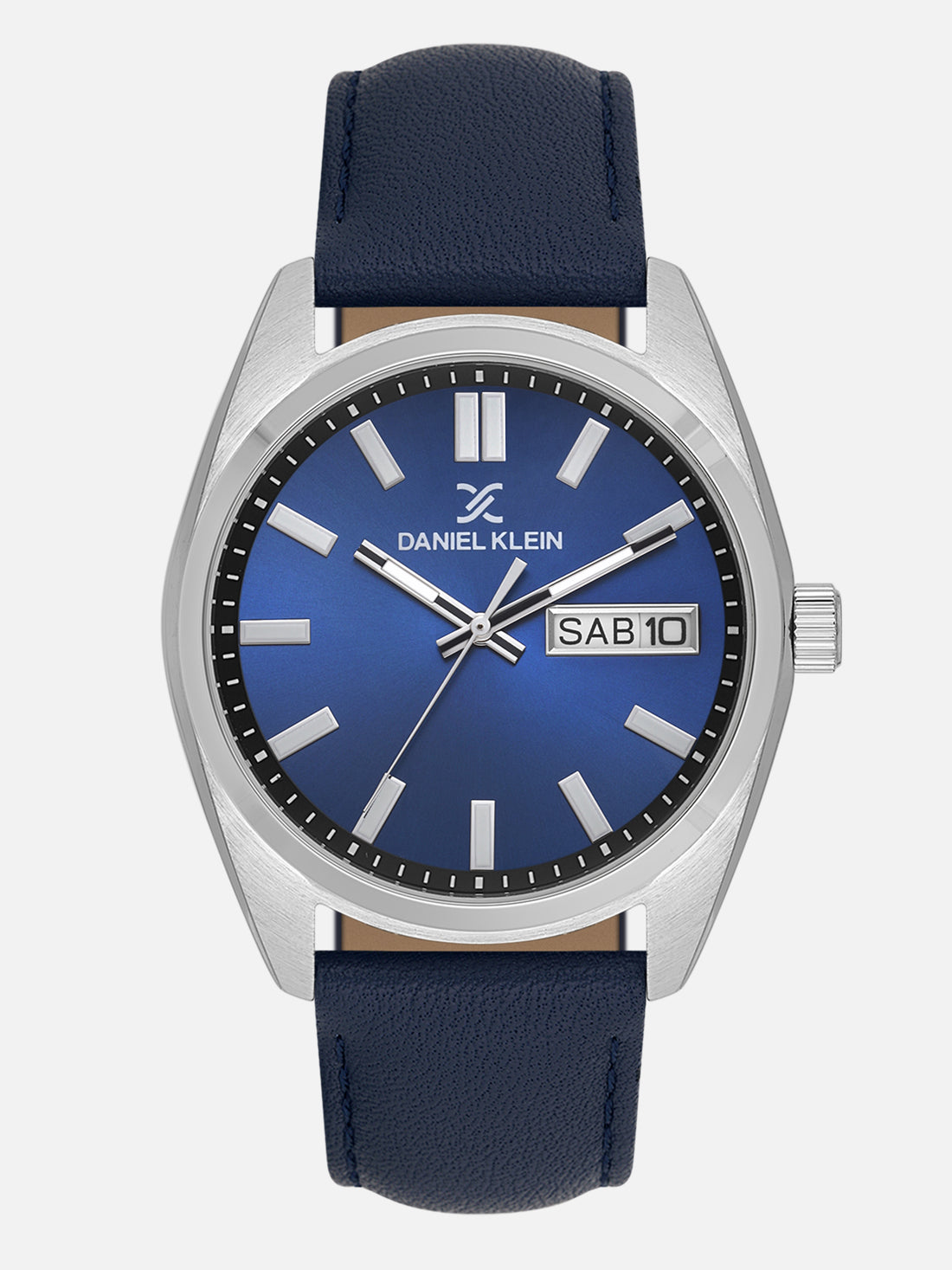 Daniel Klein Analog Dark Blue Round Dial Silver Case Dark Blue Strap Quartz Water-Resistant Wrist Watch for Men Boys DK.1.14196-3
