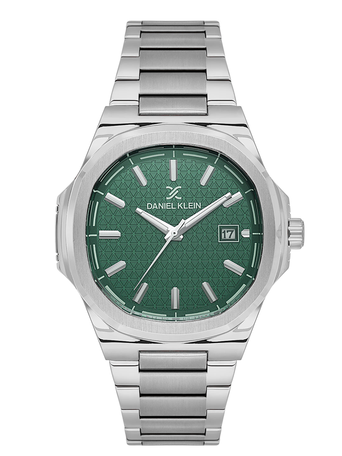 Daniel Klein Analog Dark Green Round Dial Silver Case Silver Strap Quartz Water-Resistant Wrist Watch for Men Boys DK.1.14201-4