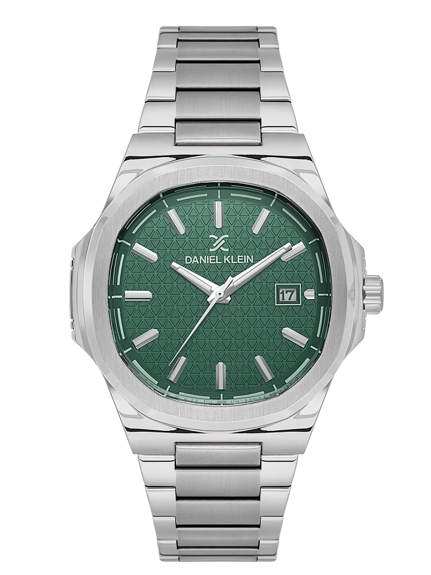 Daniel Klein Analog Dark Green Round Dial Silver Case Silver Strap Quartz Water-Resistant Wrist Watch for Men Boys DK.1.14201-4