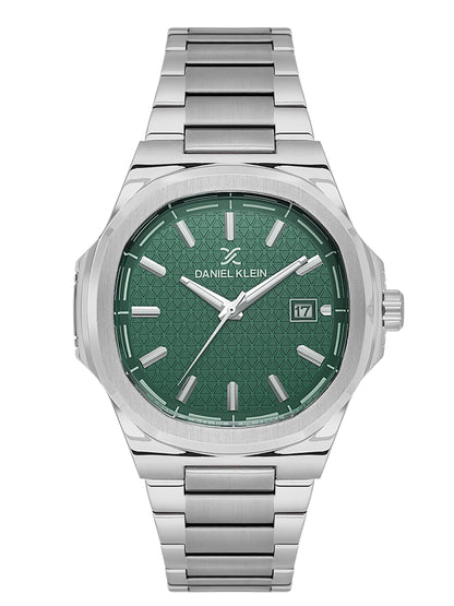 Daniel Klein Analog Dark Green Round Dial Silver Case Silver Strap Quartz Water-Resistant Wrist Watch for Men Boys DK.1.14201-4